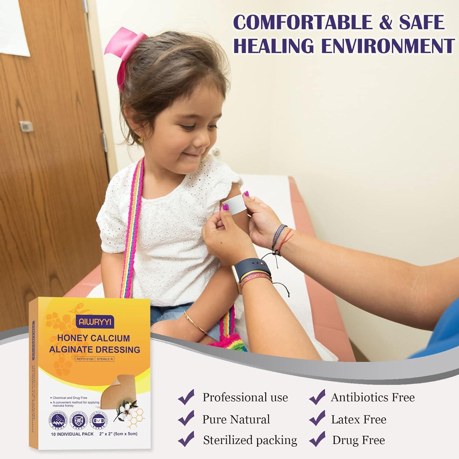 Pack of 10 Honey Calcium Alginate Dressing 2x2 Wound Patches for Fast