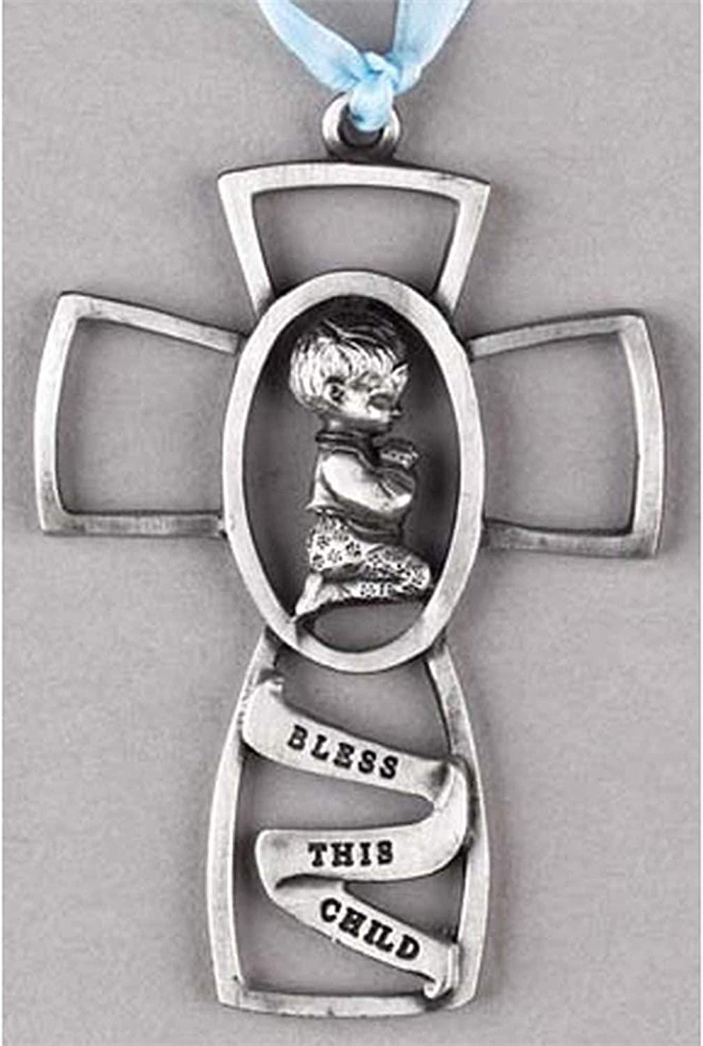 Bless This Child Praying Little Boy 3 Inch Pewter Crib Cross