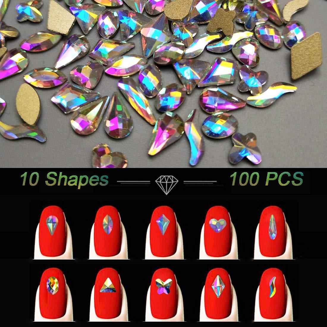 AB Crystal Rhinestones Set (1728+100Pcs), Round & Multi-Shape AB Glass  Rhinestone, Flatback AB Crystals for Nails, Clothes, Face, Jewelry