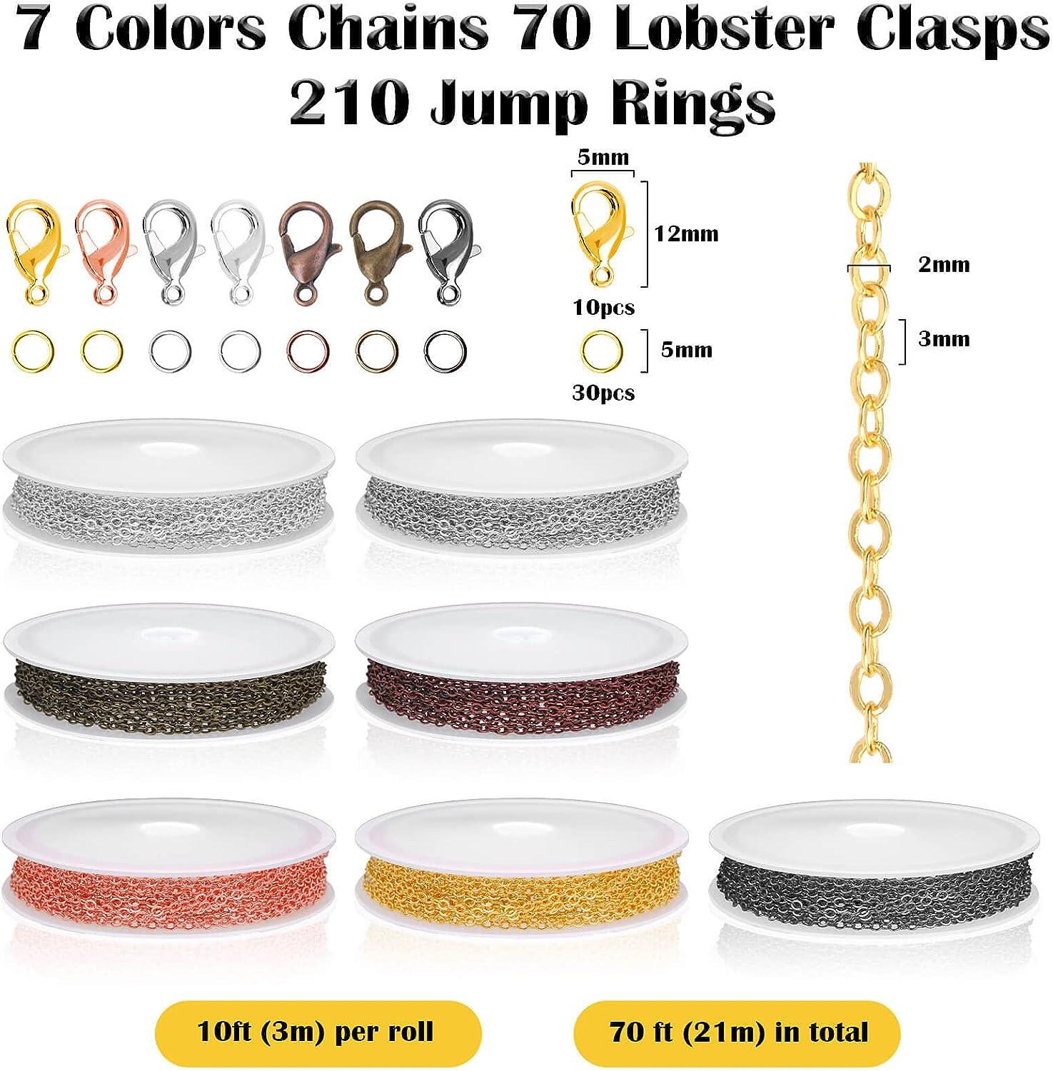 70Ft Jewelry Making Chains, 7 Colors 2mm Stainless Necklace Chains