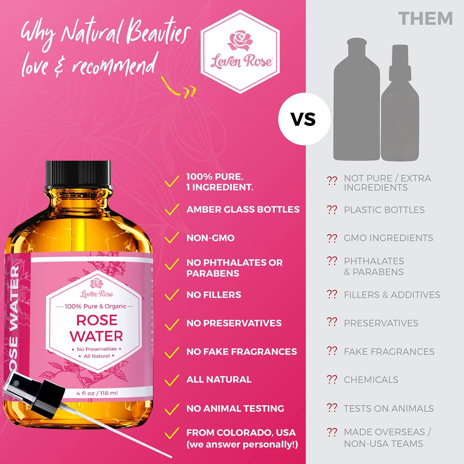 Rose Water Facial Toner by Leven Rose, Pure Natural Moroccan Rosewater