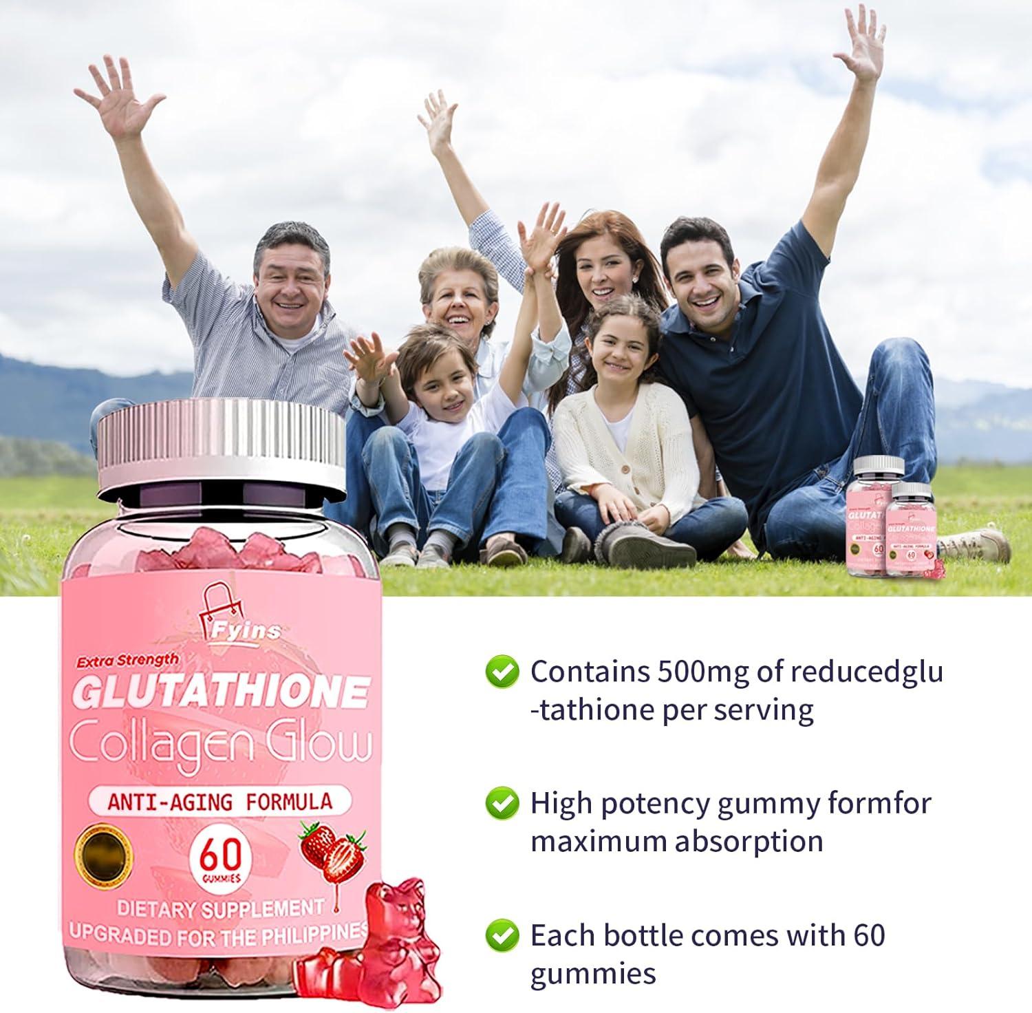 glutathione maximum dose per day Nature Glow Glutathione Collagen Gummies Anti-Aging Whitening Skin Glow  Collagen Vitamins Strawberry Flavor Gummy, 60 Organic Chewable Gummies main image 1