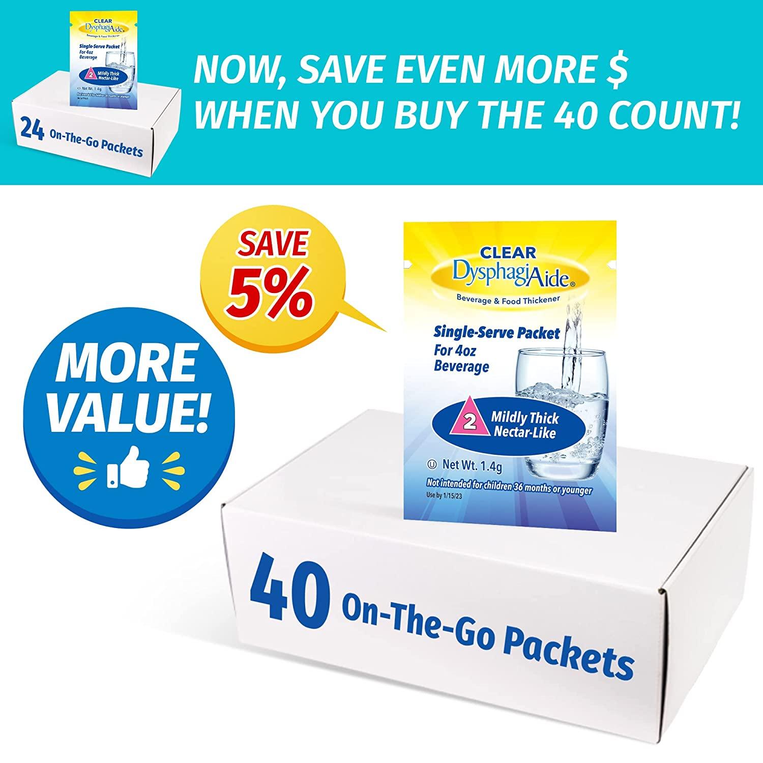 Clear DysphagiAide Instant Beverage and Food Thickener Packets, 24 Count, Level 2Nectar Thick