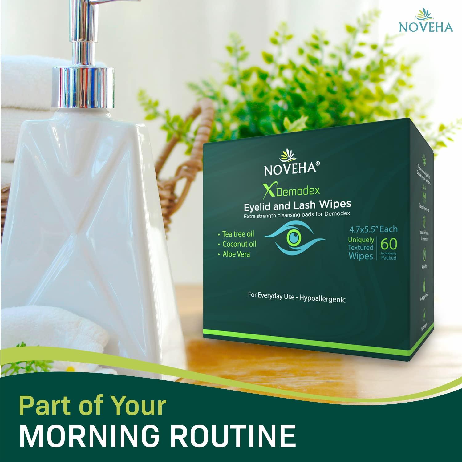 NOVEHA Demodex Eyelid & Lash Wipes Box Of 60 Individually Wrapped