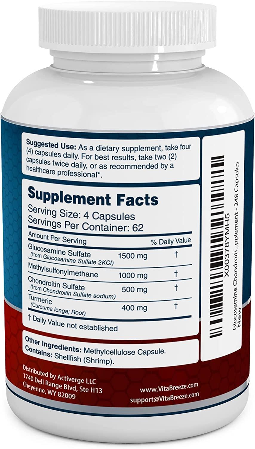 Glucosamine Chondroitin MSM & Turmeric Dietary Supplement 248 Capsules