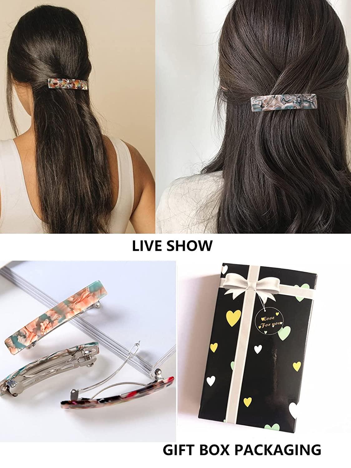 3 Pcs Womens Hair Barrettes Tortoise Cellulose Acetate Barrettes Small