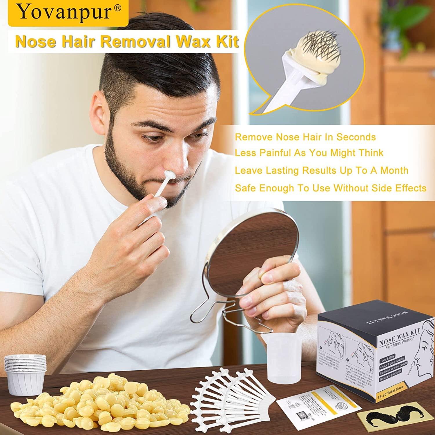 Nose Wax Kit for Men Women, Yovanpur Nose Hair Waxing Kit with 100g Nose  Hair Wax Beads (15-20 USES), 20 Applicator, 15 Mustache Protector, 10 Paper  Cups, 1 Measuring Cup - Easy, Quick and Painless