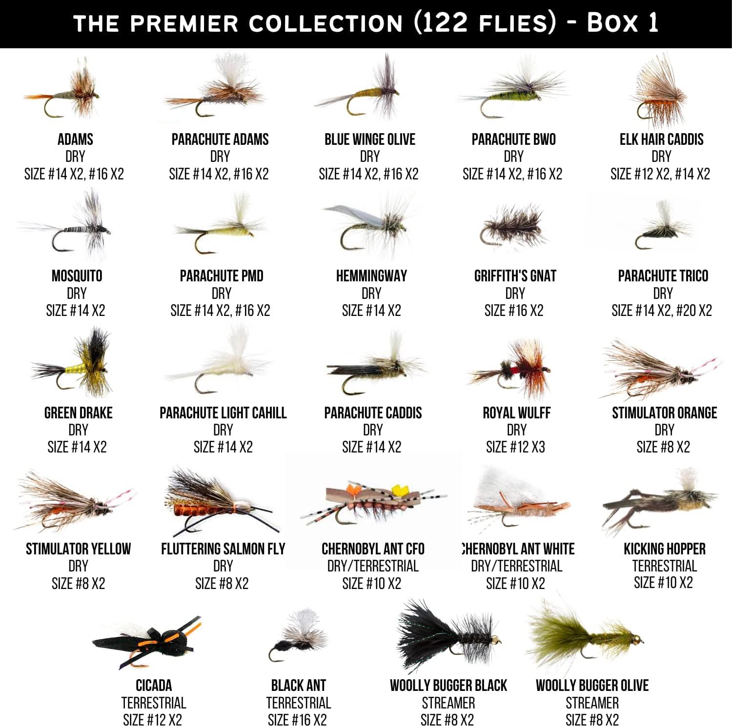 Ventures Fly Co., 122 Premium Hand Tied Fly Fishing Flies Assortment, Two  Fly Boxes Included, Dry, Wet, Nymphs, Streamers, Wooly Buggers,  Terrestrials