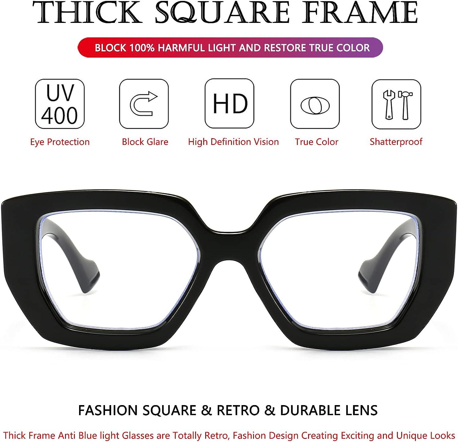  AIEYEZO Thick Frame Blue Light Glasses Men Women, Fashion  Square Computer Eyeglass Anti Eyestrain & Prevent Headache (Black + Brown)  : Health & Household