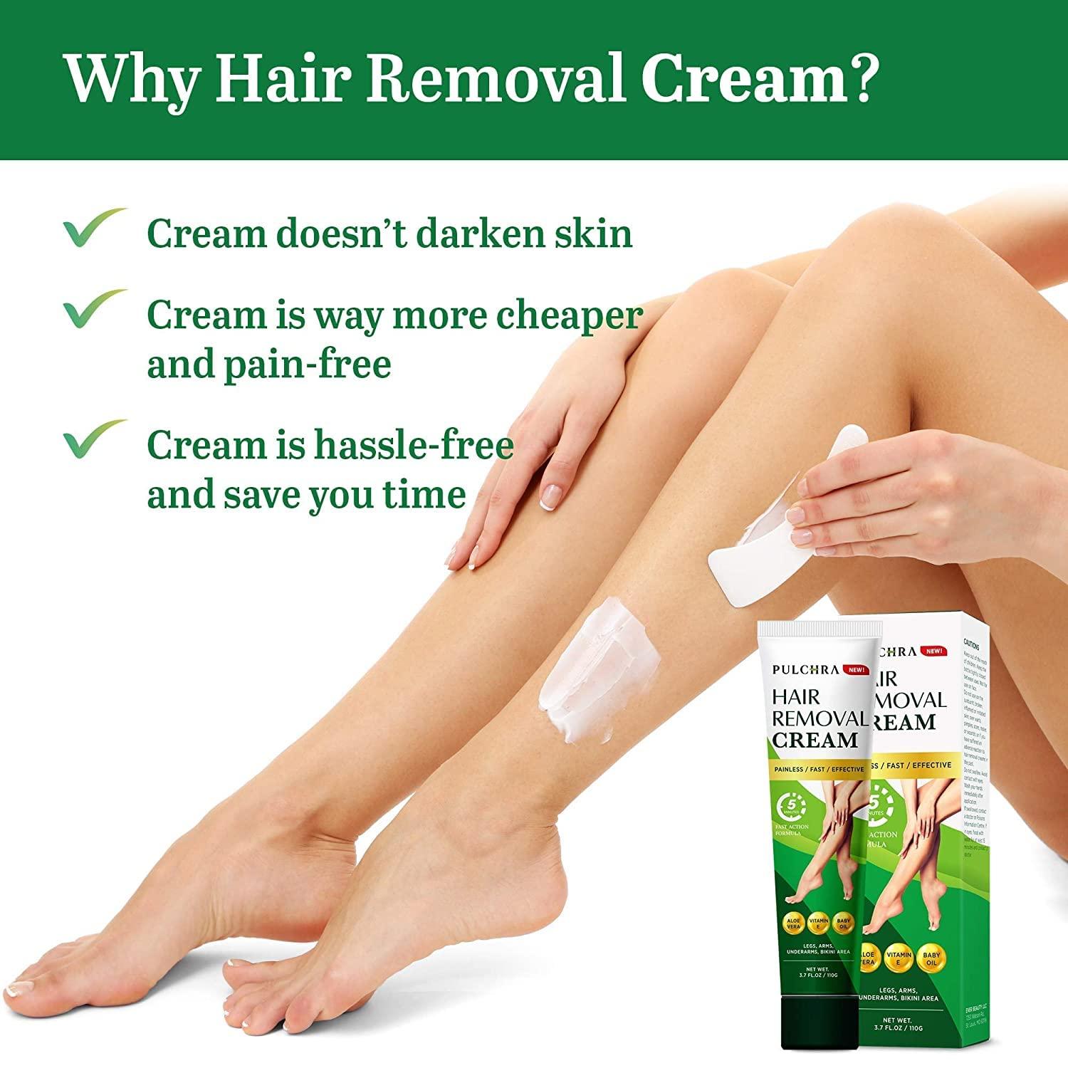 Hair Removal Cream for Women and Men - Leg & Pubic & Bikini Hair Removal  Premium Depilatory Cream - Skin Friendly Painless Flawless Hair Remover  Cream - Easy Application and Great Option