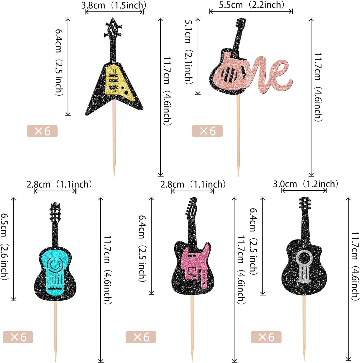 24 Pack Guitar Cupcake Toppers Glitter Guitar Rock Cake Picks Musical ...