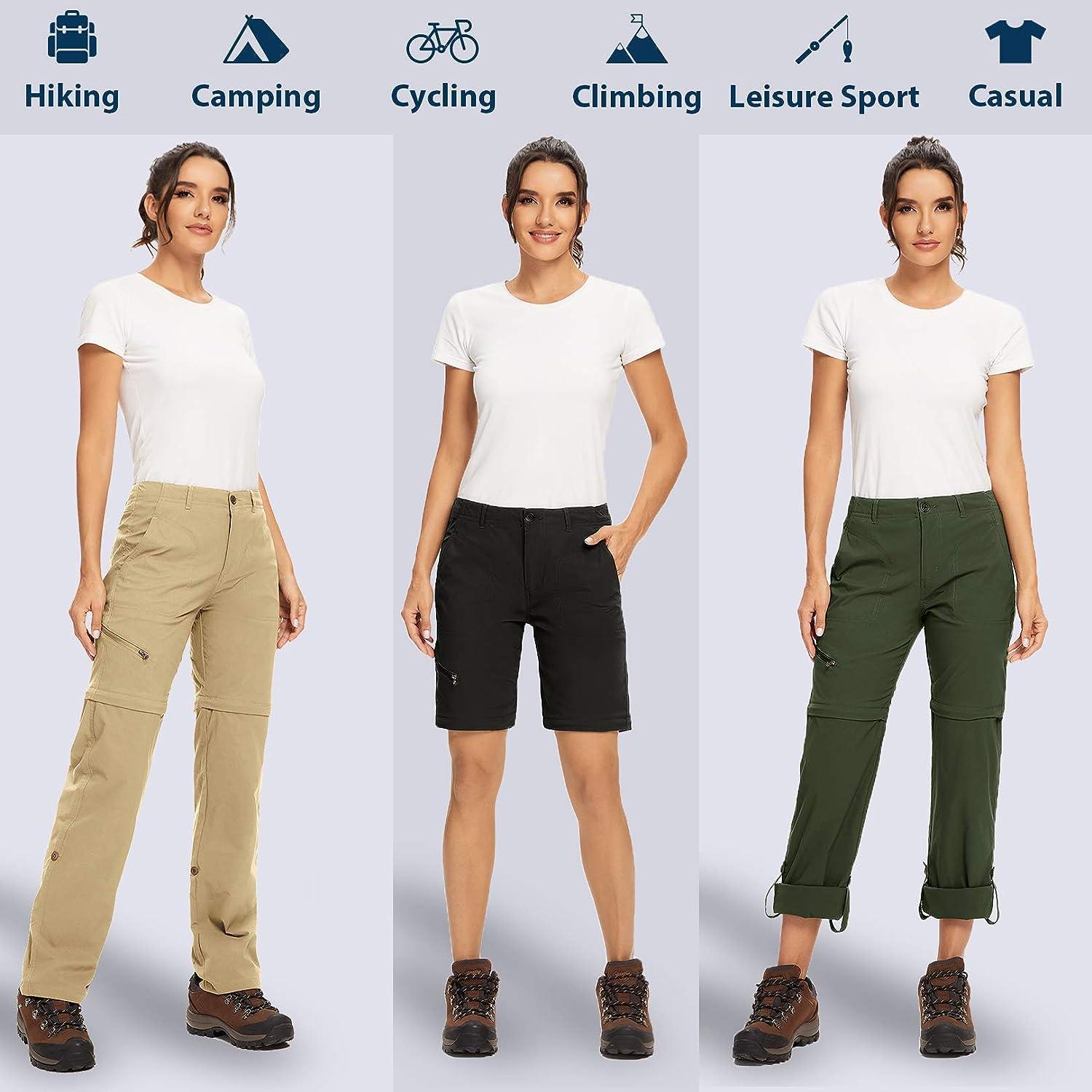 Women's Hiking Pants Convertible Quick Dry Lightweight Outdoor UPF 40  Fishing Safari Waterproof Travel Camping Capri Pants 14 Khaki