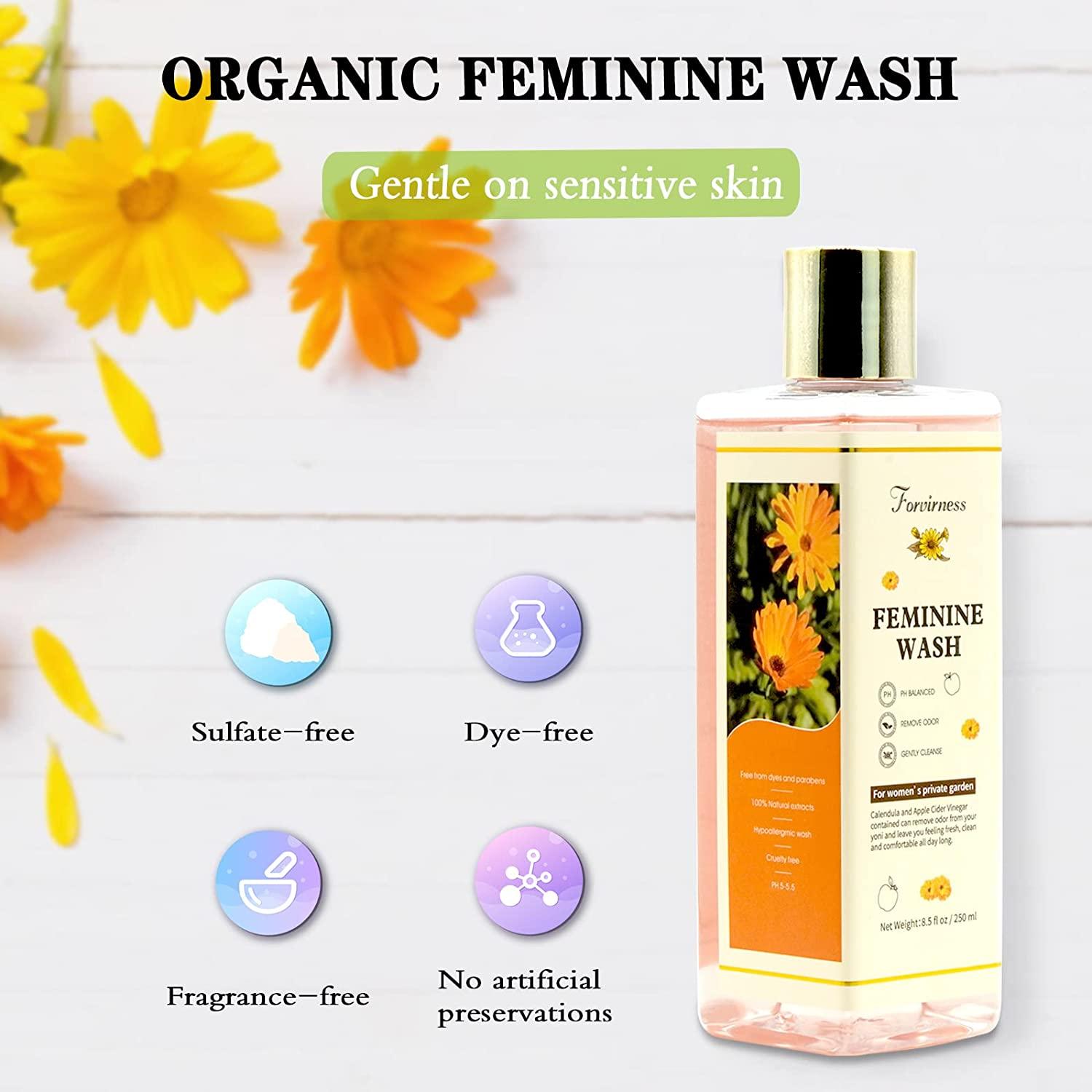 forvirness Natural Feminine Wash for Sensitive Skin pH Balanced Vaginal Wash with Calendula