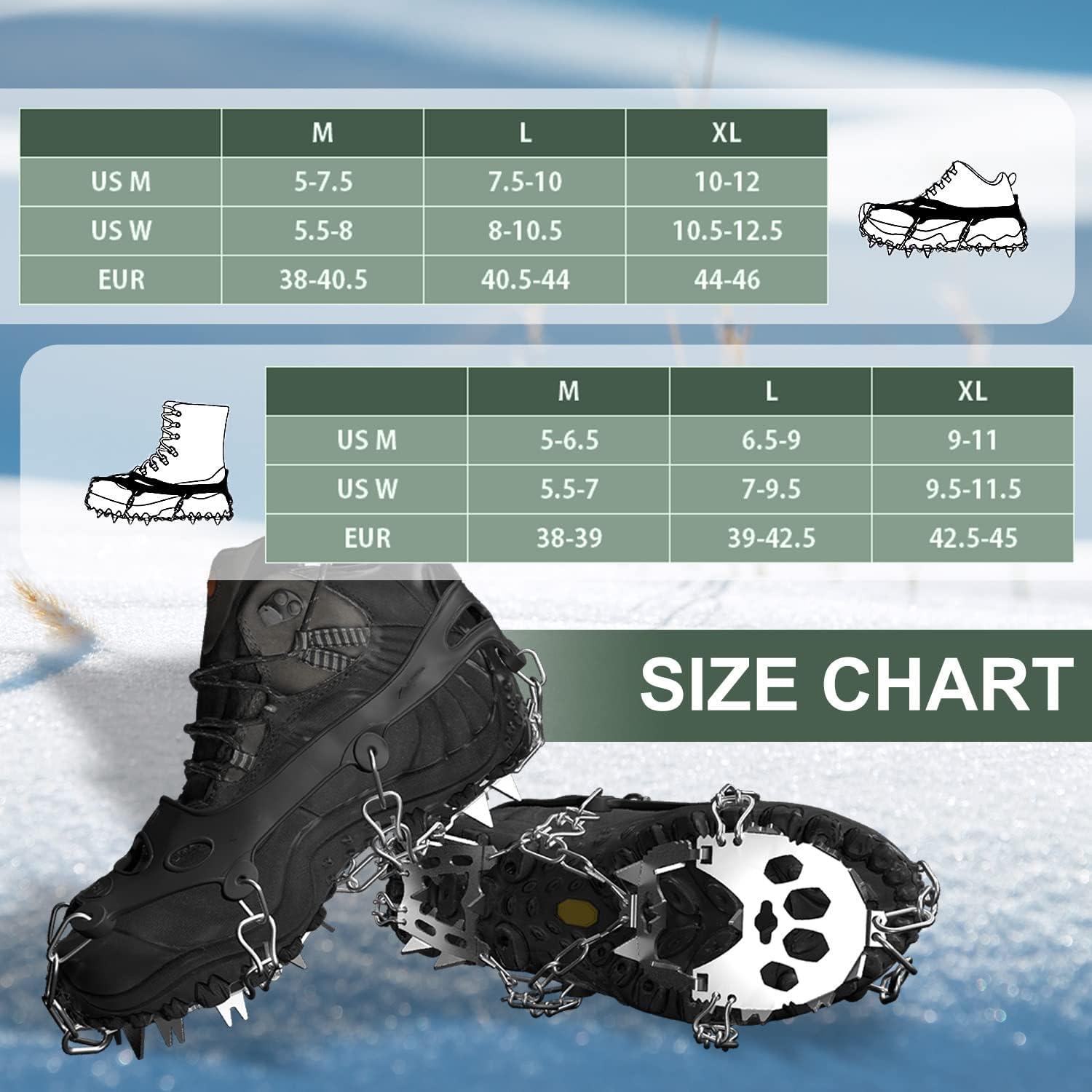  Voroar Crampons Ice Cleats Traction Snow Grips for Hiking Boots  and Shoes, Shoe Spikes for Men Women Kids, Anti-Rust, Safe Protect for  Walking on The Ice, Snow and Mud : Everything