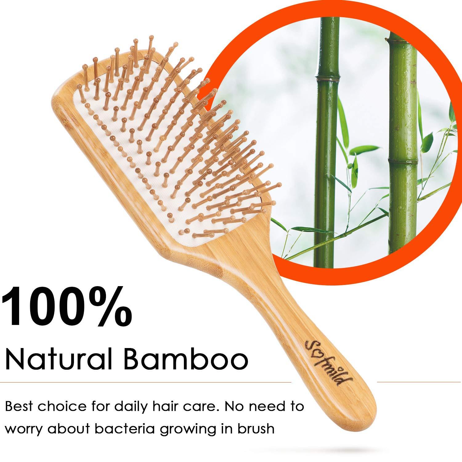 Hair Brush-Natural Wooden Bamboo Brush and Detangle Tail Comb Instead of  Brush Cleaner Tool, Eco Friendly Paddle Hairbrush for Women Men and Kids  Make Thin Long Curly Hair Health and Massage Scalp
