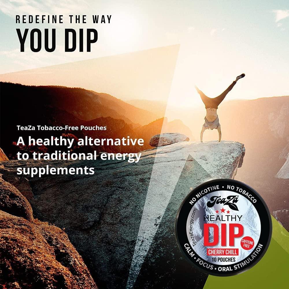 Teaza Herbal Energy Sampler Pack Healthy Dip Pouches Smokeless Alternative  Snuff Chewing Dipping Tobacco Alternative Nicotine Free Dip - Cool Mint  Chill Cherry Chill Wintergreen Tropical (4 Pack)
