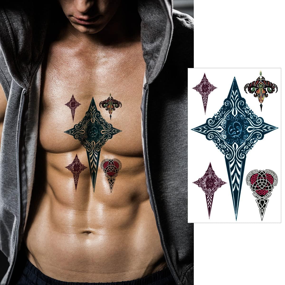 Large Tattoos Fake Temporary Body Art Stickers for Men Women Teens, VIWIEU  3D Realistic Girls Chest Temporary Tattoos, 5 Sheets, Water Transfer Body