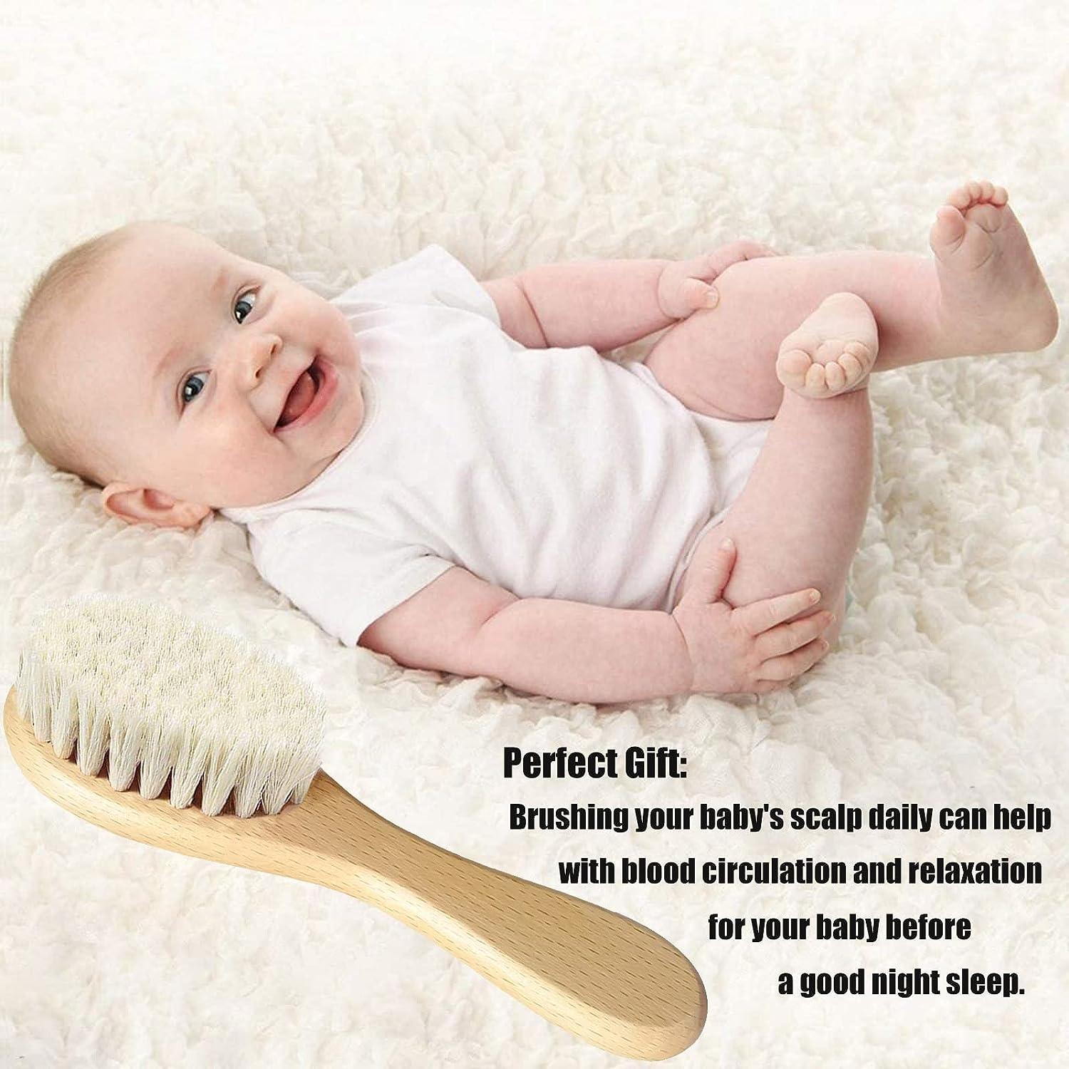 Eycikafa Baby Hair Brush Set Gentle Goat Bristles for Newborns