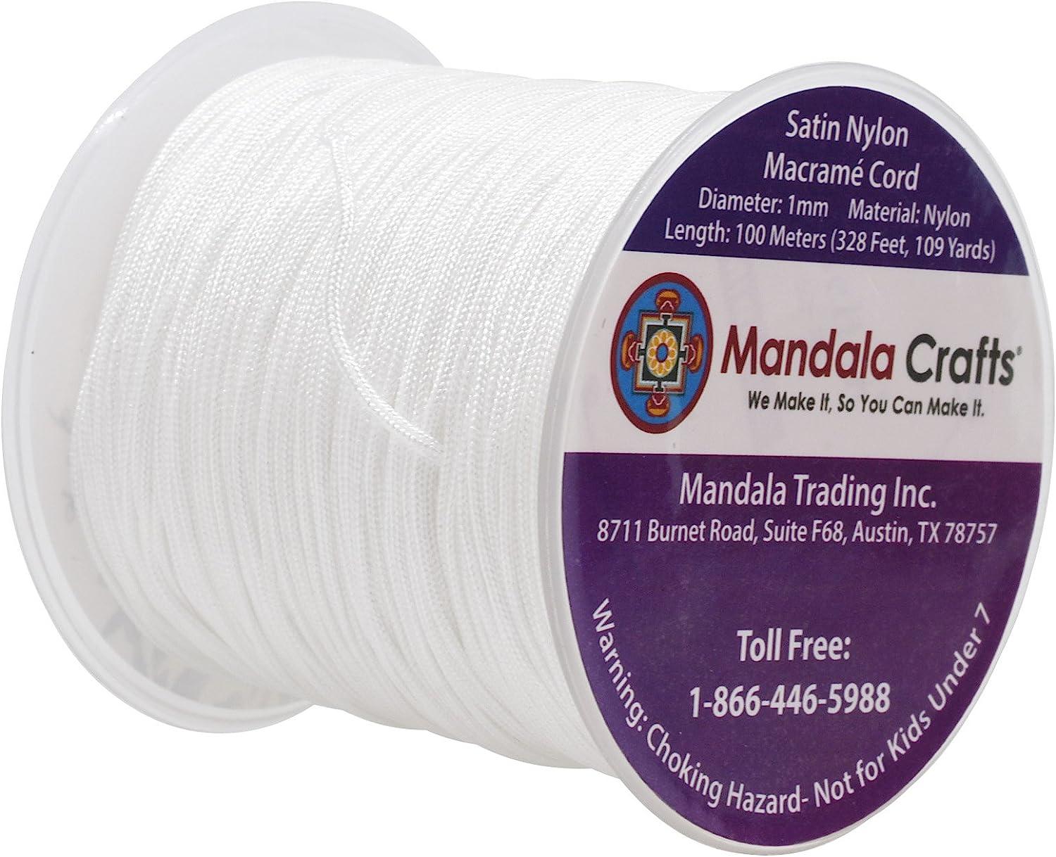 Mandala Crafts Nylon Satin Cord - 1mm Nylon Cord for Jewelry Making Beading  - 109 Yds Braided Nylon Satin String White Nylon String for Bracelets  Rattail Trim Chinese Knot White 1mm, 109 Yards