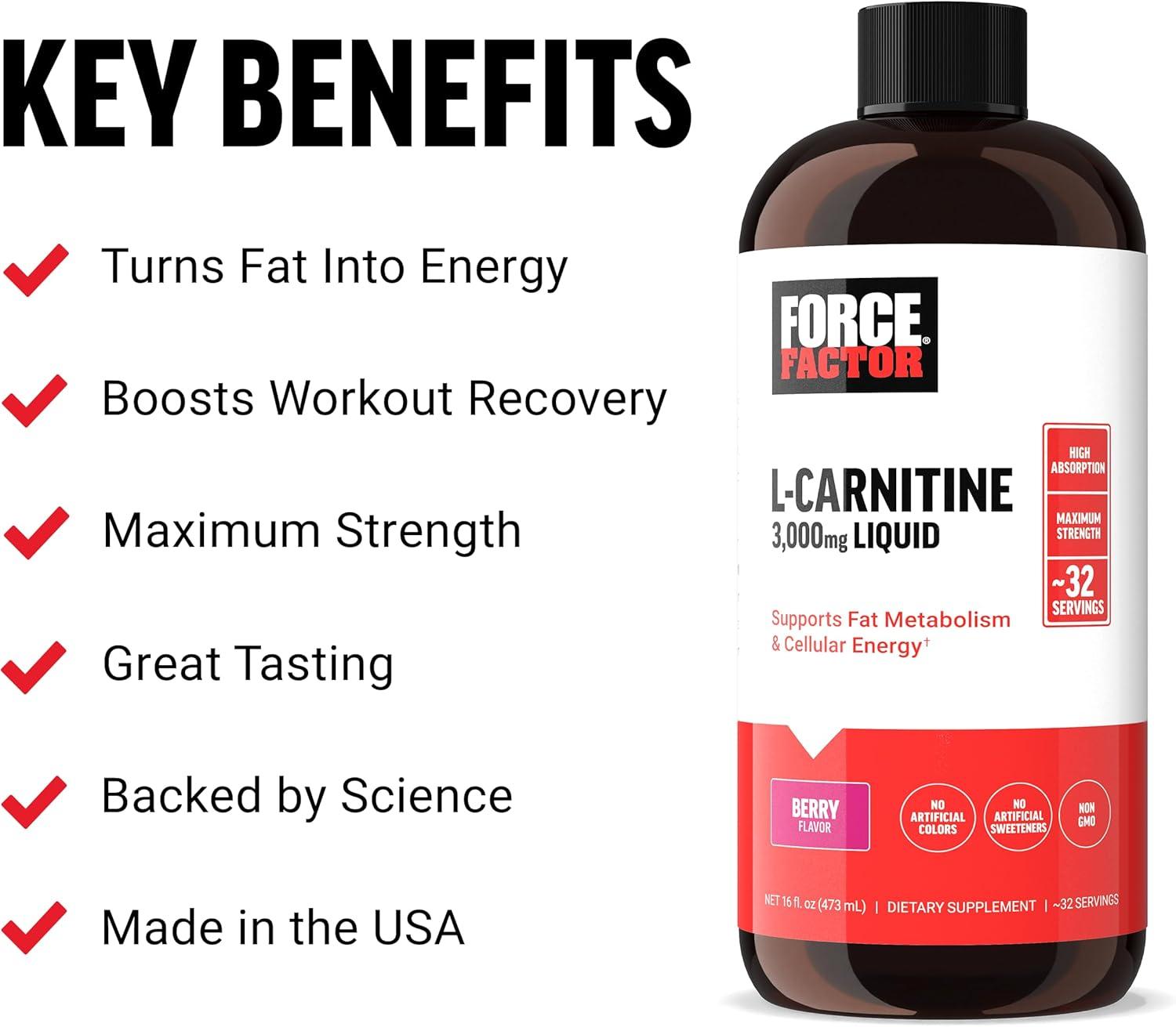 Force Factor L-Carnitine Liquid Supplement 3000 mg | Boost Energy Muscle  Recovery & Fat Loss | Non-GMO Berry Flavor - 16 Oz | Buy Now with Express  International Delivery | GoSupps.com