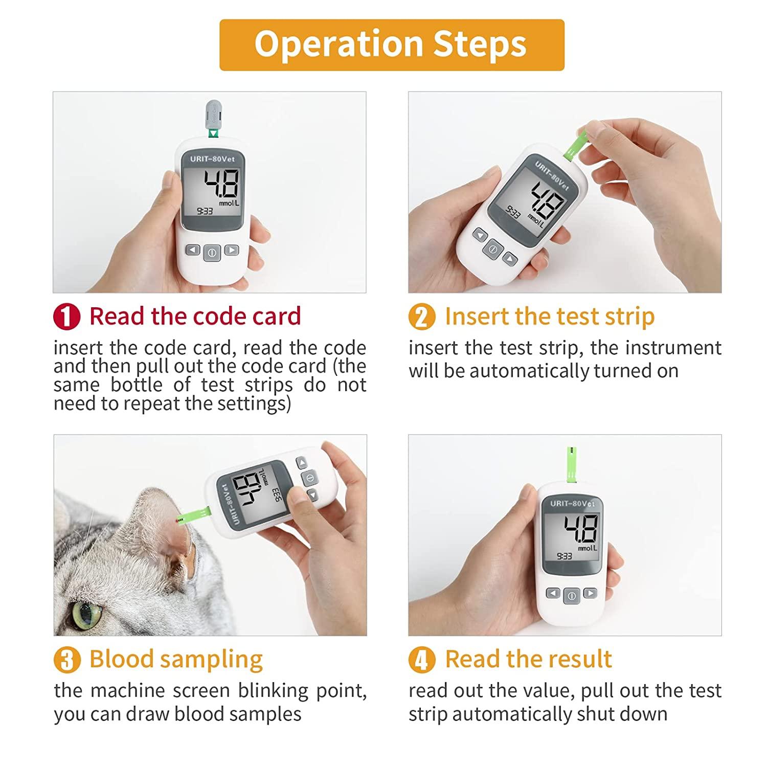 URIT Pet Blood Glucose Meter for Dog Cat with 50 Test Strips, Blood