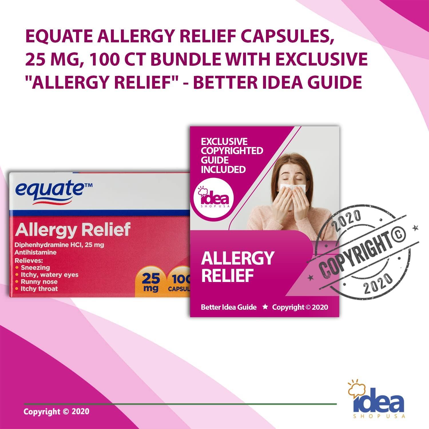 Equate Allergy Relief Capsules 25 mg 100 Ct Bundle with Exclusive