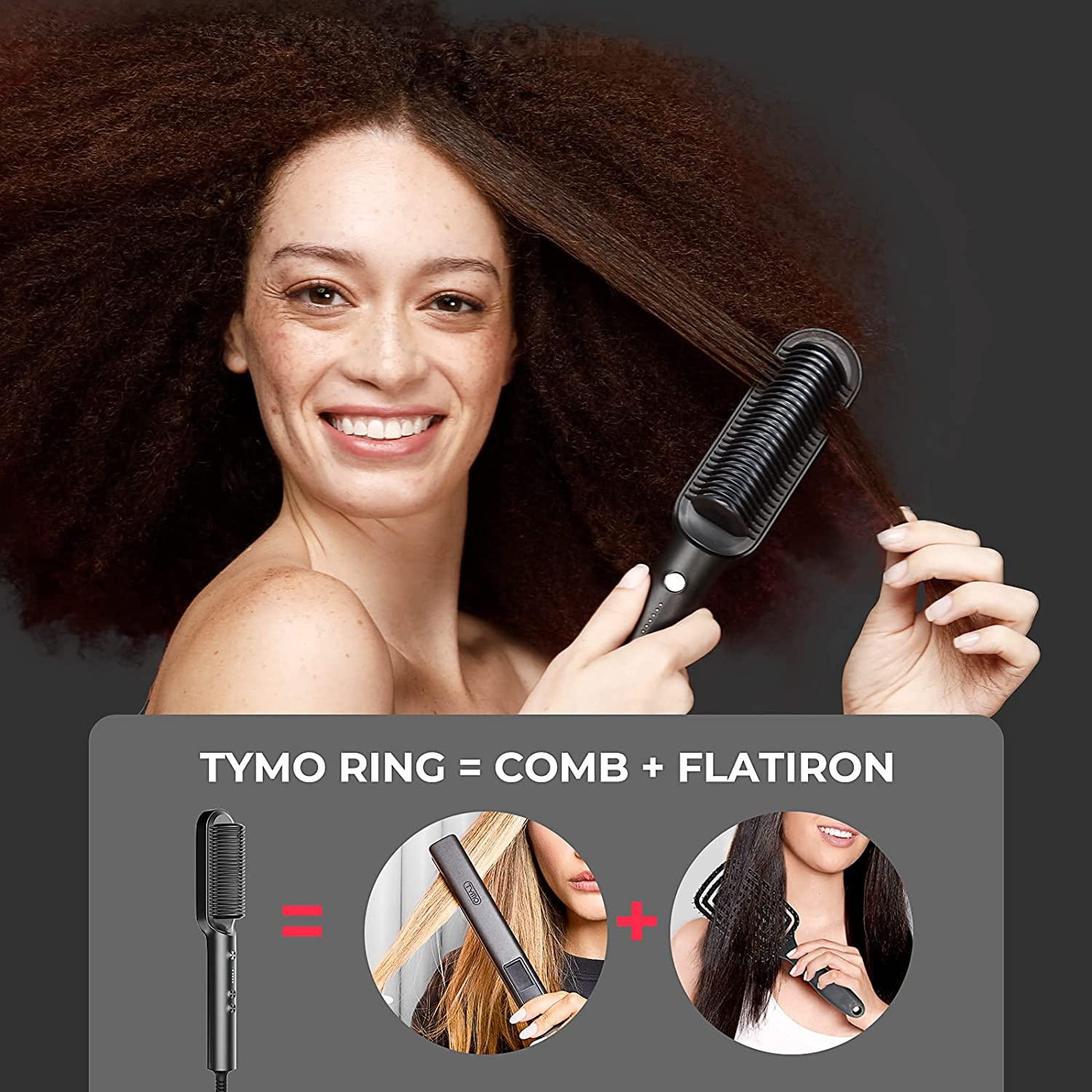 Hair Straightener Comb Matte Black, TYMO Hair Straightener Brush  Straightening Comb for Women with 5 Temp 20s Fast Heating & Anti-Scald