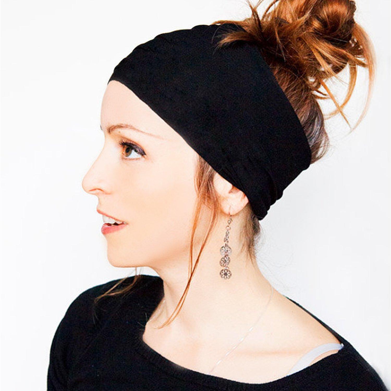 Black Headband, Wide Headbands for Women Fashion Sweatbands