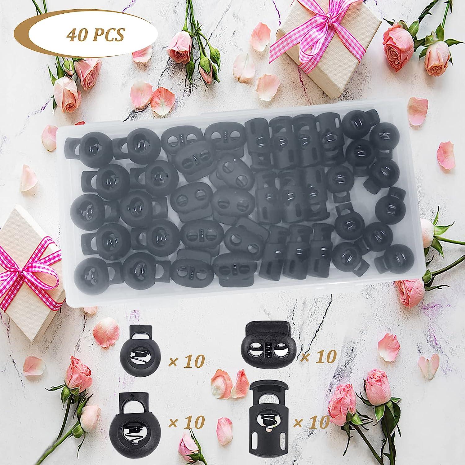 40Pcs Cord Lock Plastic Cord Locks for Drawstrings Black Spring Toggle  Stopper with 4 Sizes Elastic Cord Adjuster Shoelace Fastener Lock for  Drawstring Paracord Shoelaces Clothing and Bags