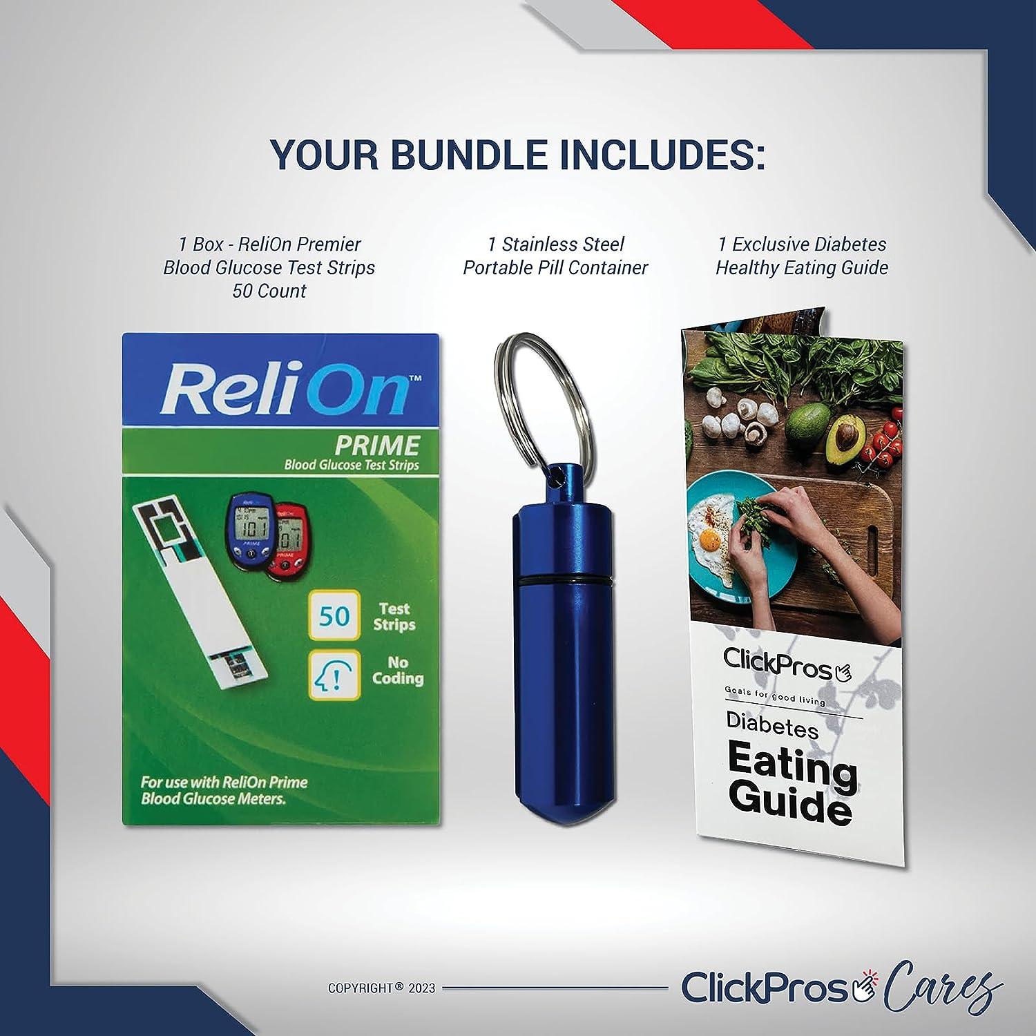 ReliOn Prime Blood Glucose Test Strips 50 Ct Bundle with Diabetes