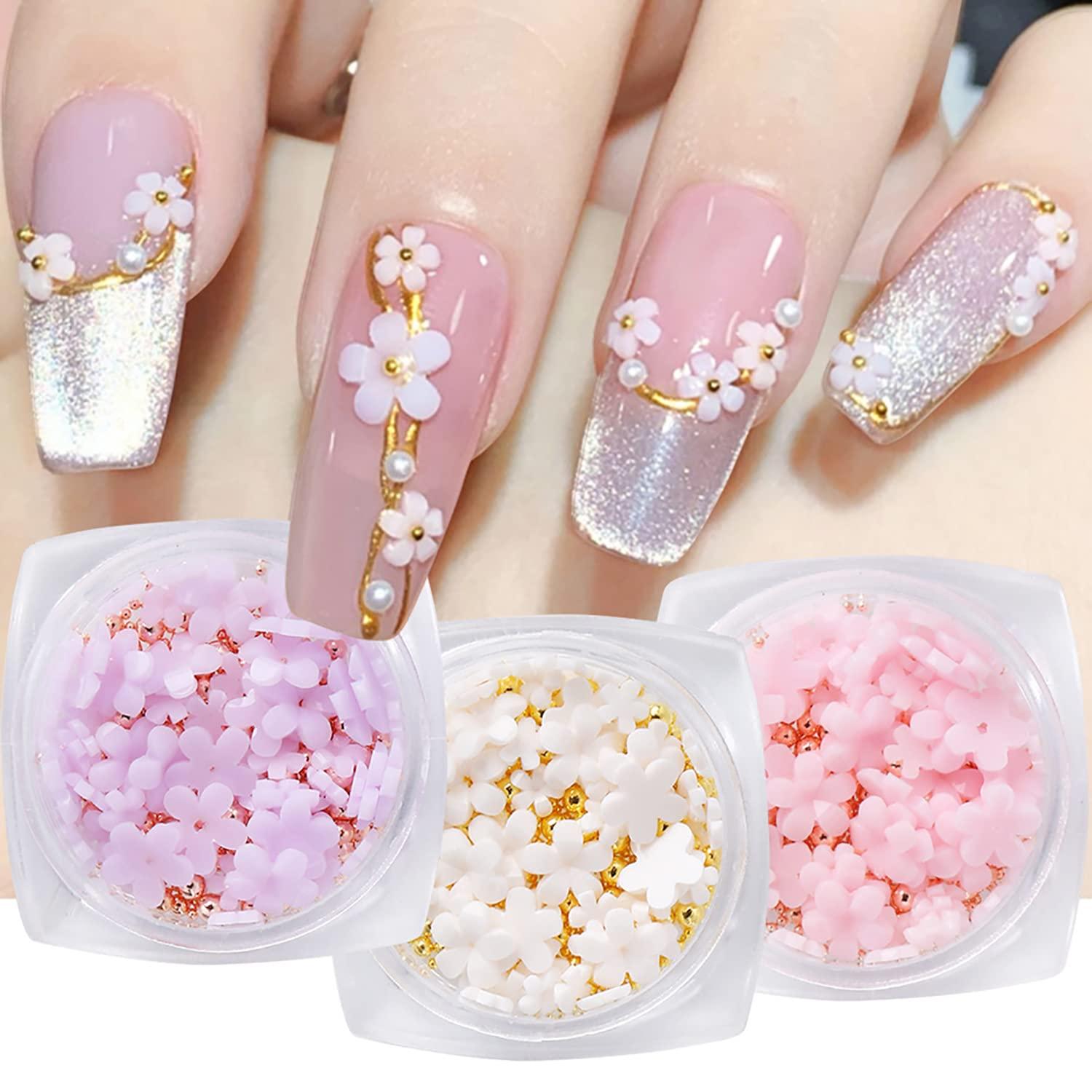 3d Flower Nail Charms For Acrylic Nails, 6 Grids 3d Nail Flowers Rhinestone