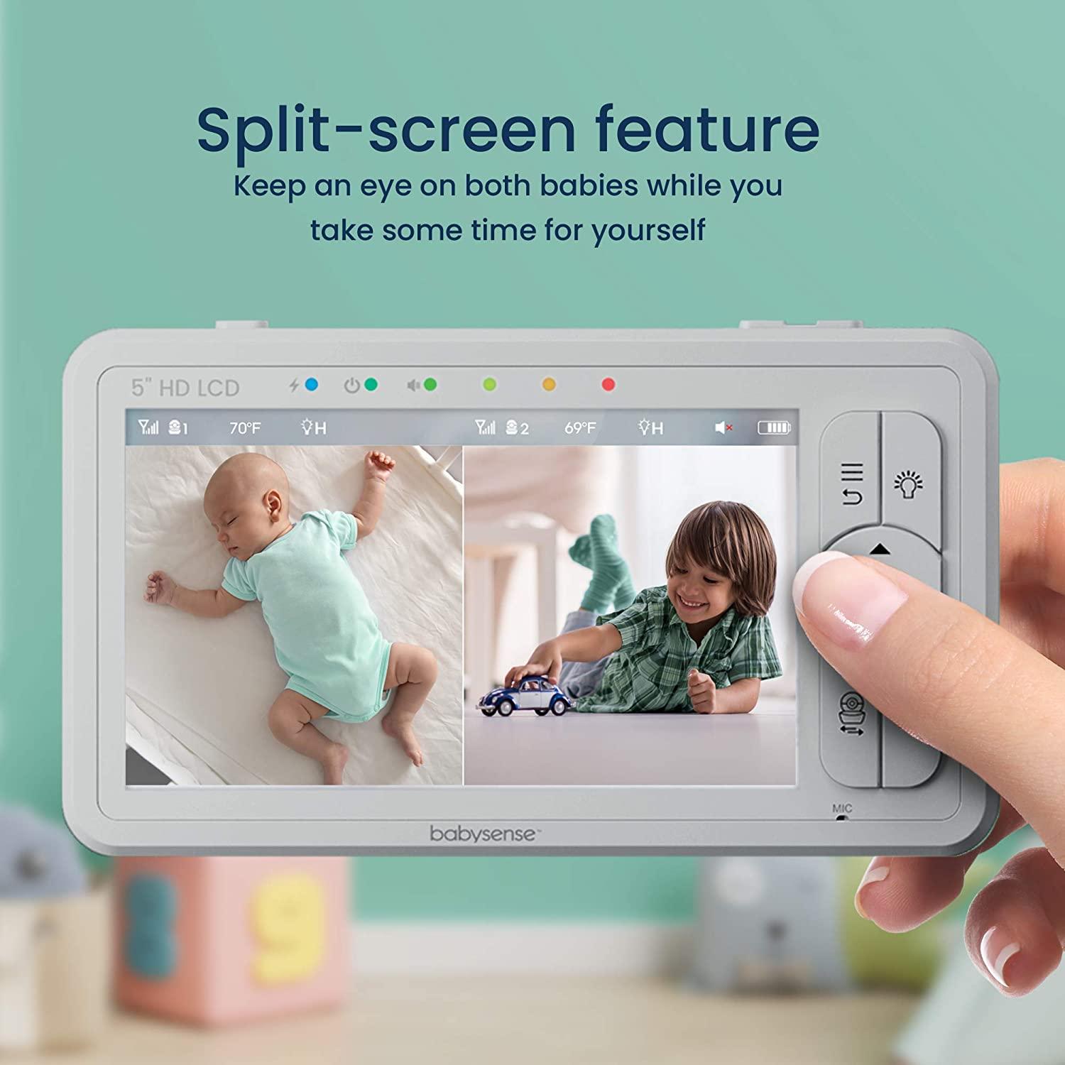 5 HD Split-Screen Baby Monitor, Babysense Video Baby Monitor with