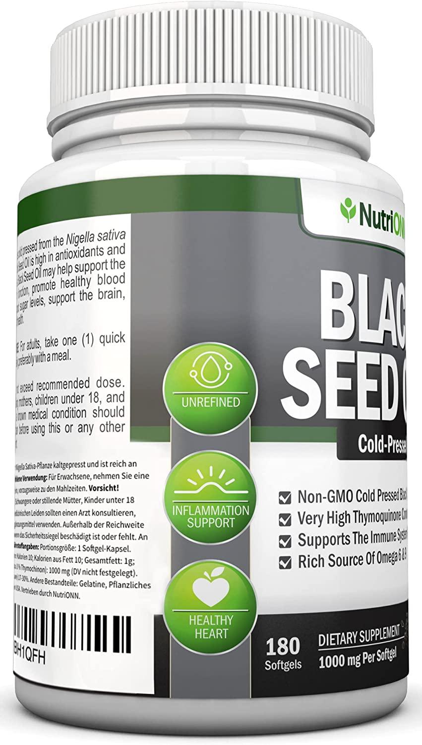 Black Seed Oil 1000 Mg 180 Softgels ColdPressed NonGMO Black