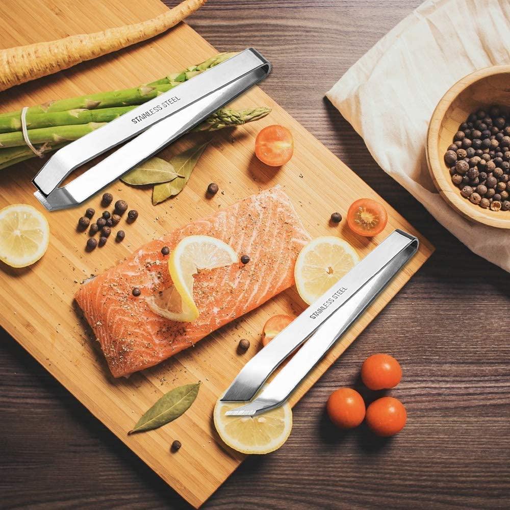 3 Pcs Fish Bone Tweezers, Stainless Steel 2 Flat and 1 Slant Tweezers