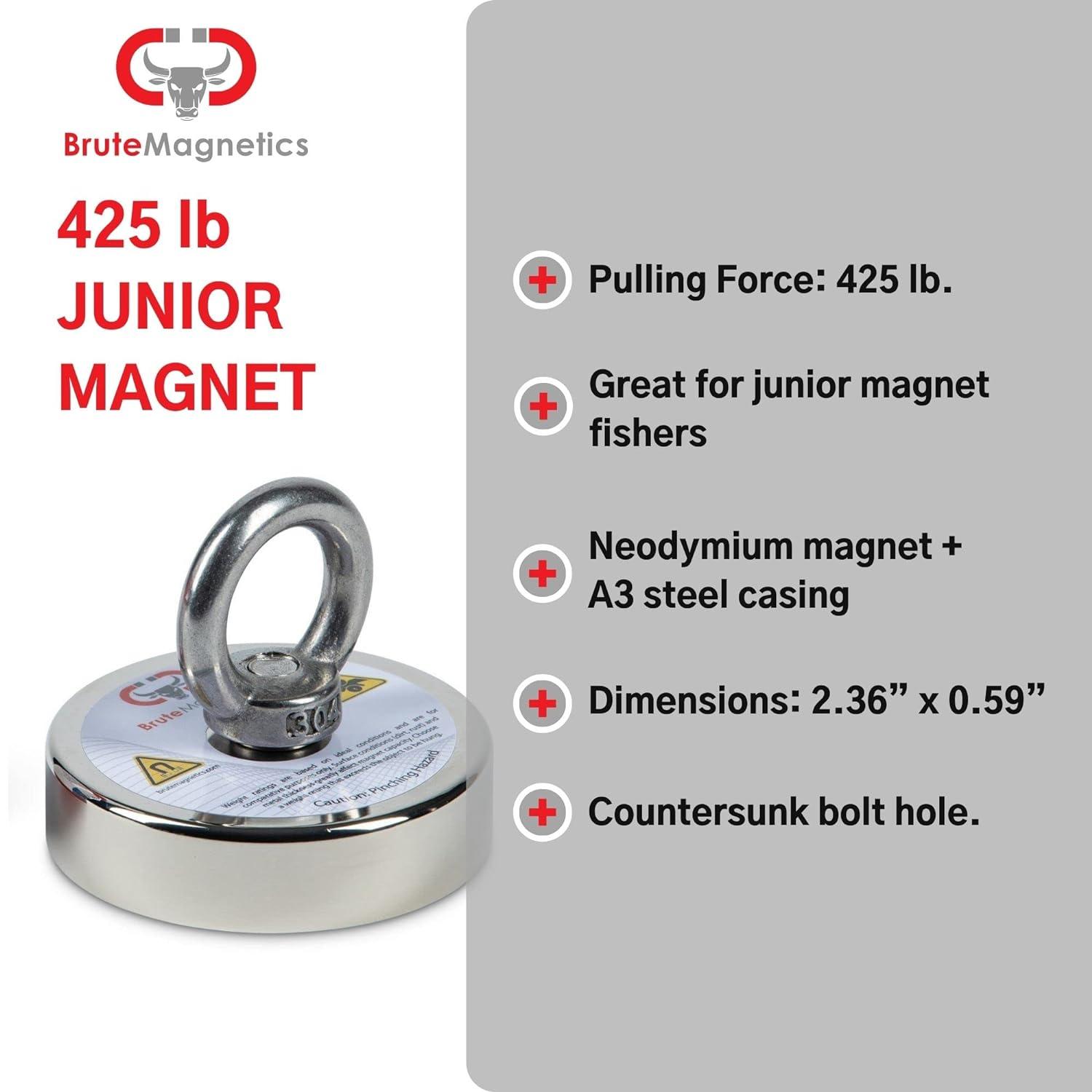425 lb Junior Magnet Fishing Kit  Includes Single Sided Rare Earth  Neodymium Magnet Waterproof Carry Case 100ft Paracord with Carabiner Gloves  and Threadlocker 425 lb Single Sided Magnet Fishing Kit