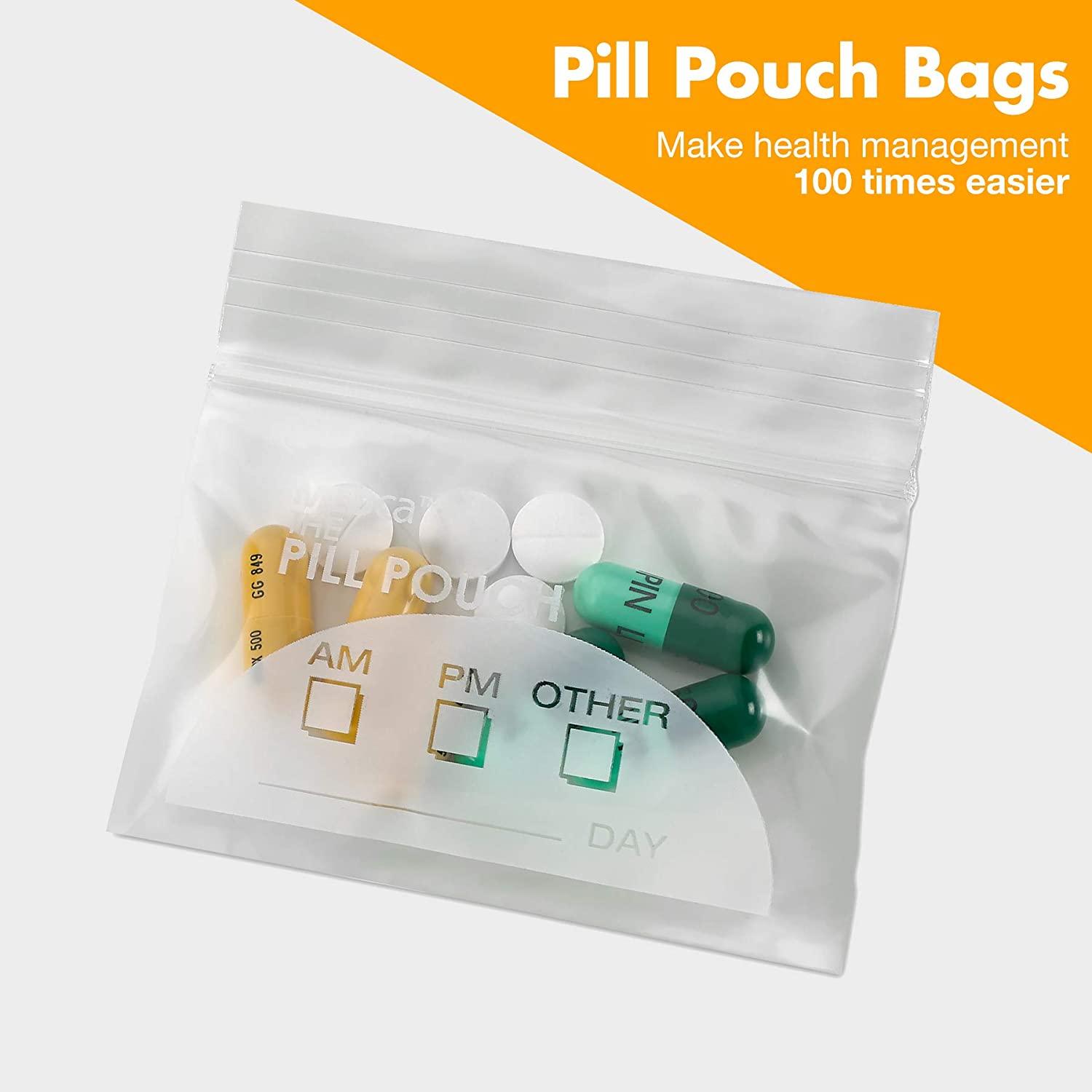 52 Packs Pill Pouches BPA Free Pill Bags 12mil Come with Mark Pen 3 x 2.75  inch Small Zip Bags with Write-on Label Seal Ziplock Pill Pouch for Travel