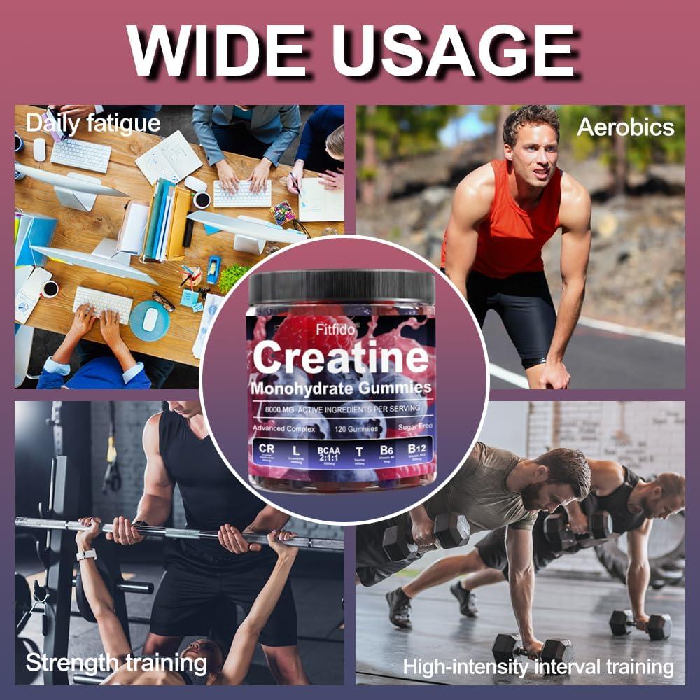 Creatine Monohydrate Gummies Complex 8000mg for Men and Women Containing L- carnitine & Taurine Build Muscle Boost Energy Faster Recovery Sugar Free & Vegan Raspberry & Blackberry 120 Count | Buy Now with Creatine Monohydrate Gummies Complex 8000mg for Men and Women Containing L- carnitine & Taurine Build Muscle Boost Energy Faster Recovery Sugar Free & Vegan Raspberry & Blackberry 120 Count | Buy Now with
