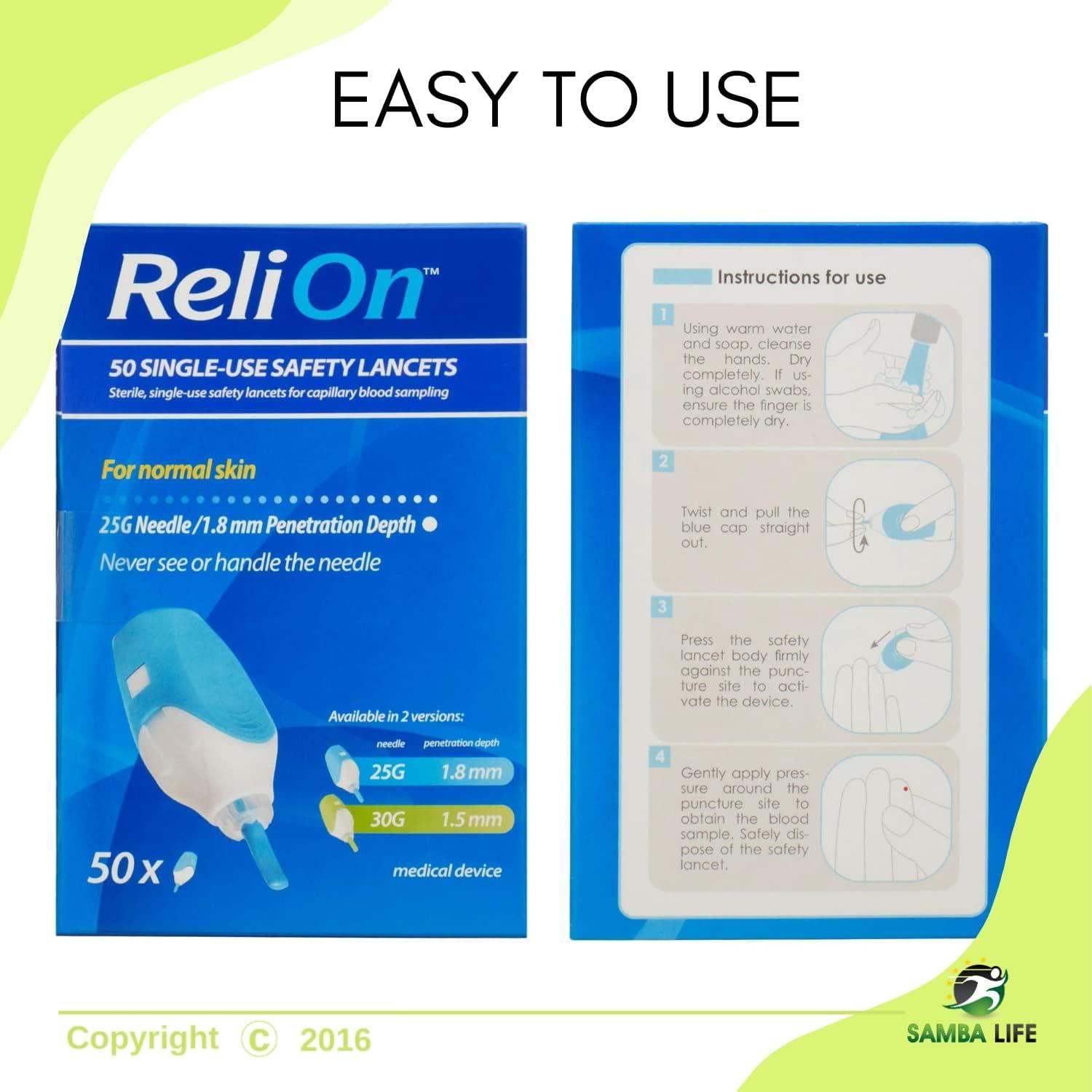 Relion 25 Gauge Needle 2in1 Lancing Device for Normal Skin Bundle