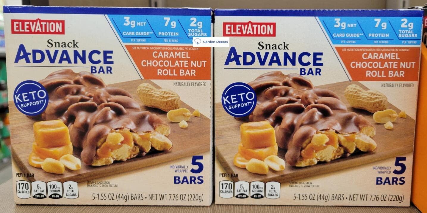Elevation Caramel Chocolate Nut Roll Bar Snack 7.76oz (Two Boxes