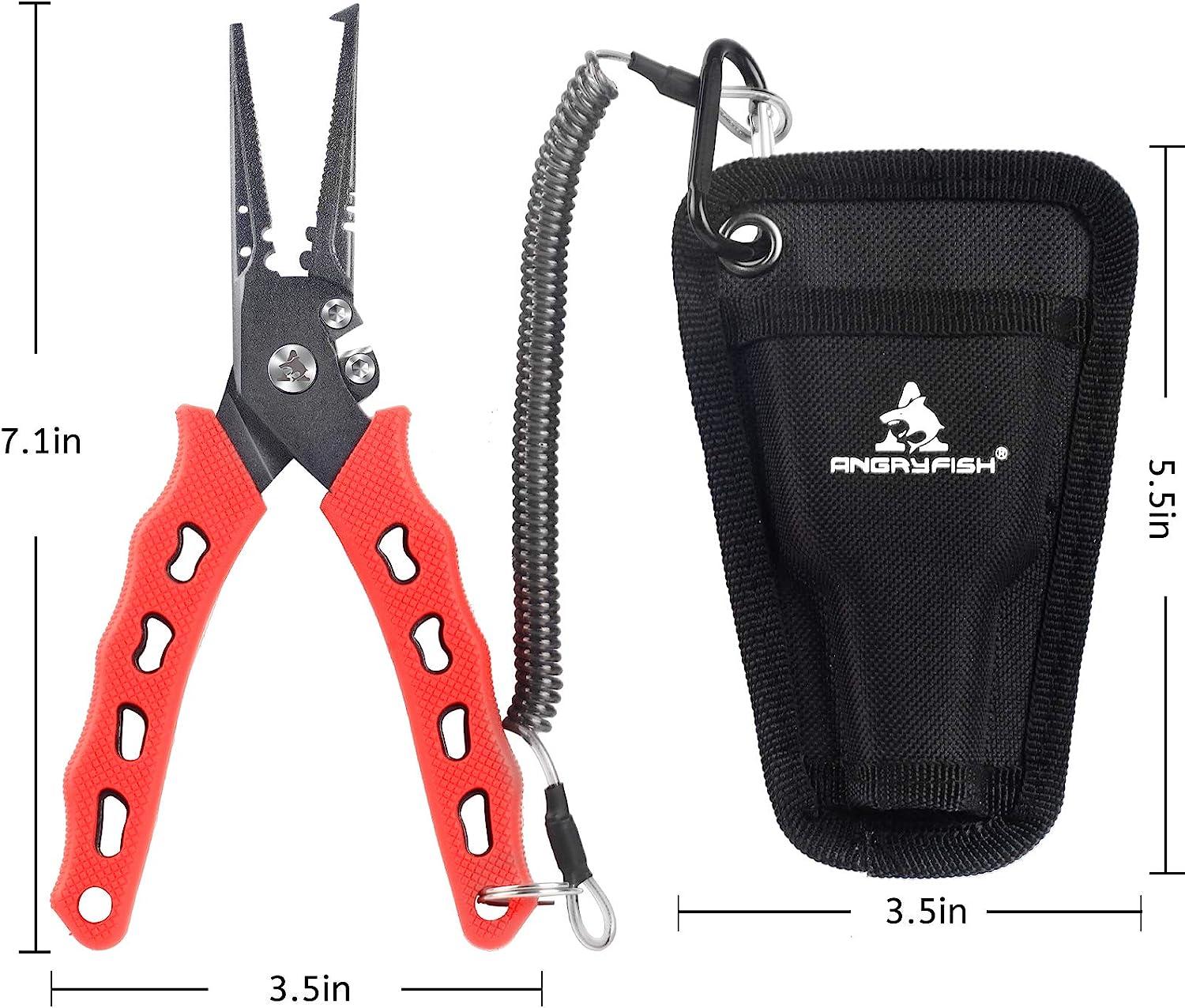Long Nose Fishing Pliers Stainless Steel Fish Hook Pliers Hook Remover  Split Ring Pliers with Lanyard for Freshwater Saltwater (Red-7inch-v)