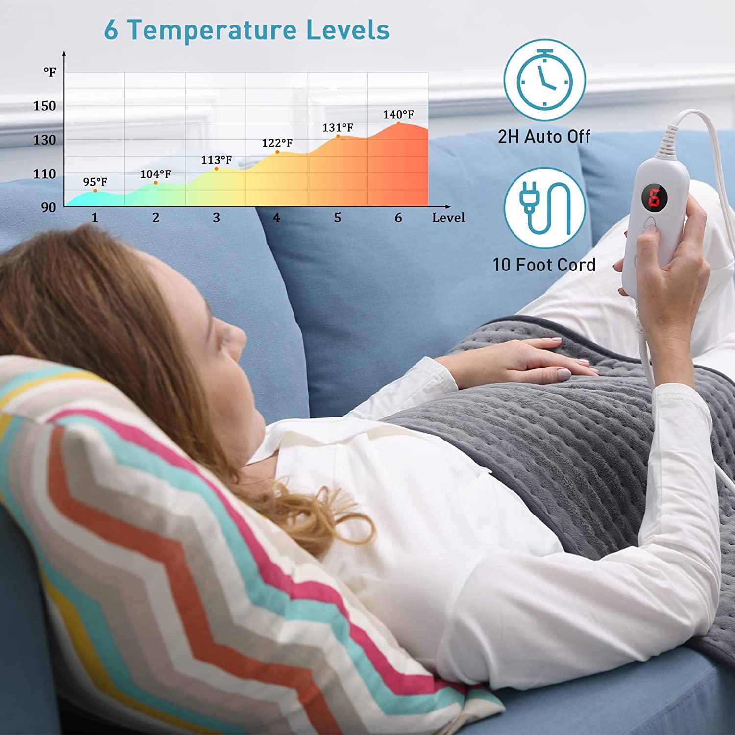 WOOMER Extra Large Heating Pad, 17"x33" XL Heating Pad, Heat Pad With Multi-Color Option, Moist Heat Therapy Feature, Auto Shut-Off, Power Cords Storage Belt, Blue