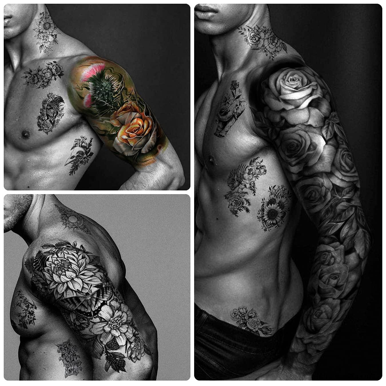 SOOVSY 46 Sheets Extra Size Full Arm Temporary Tattoo Men Skull Wolf Angel Floral Butterfly Half Arm Shoulder Semi Permanent Tattoo for Women Fake Tattoos That Look Real Temp Tattoos color-02