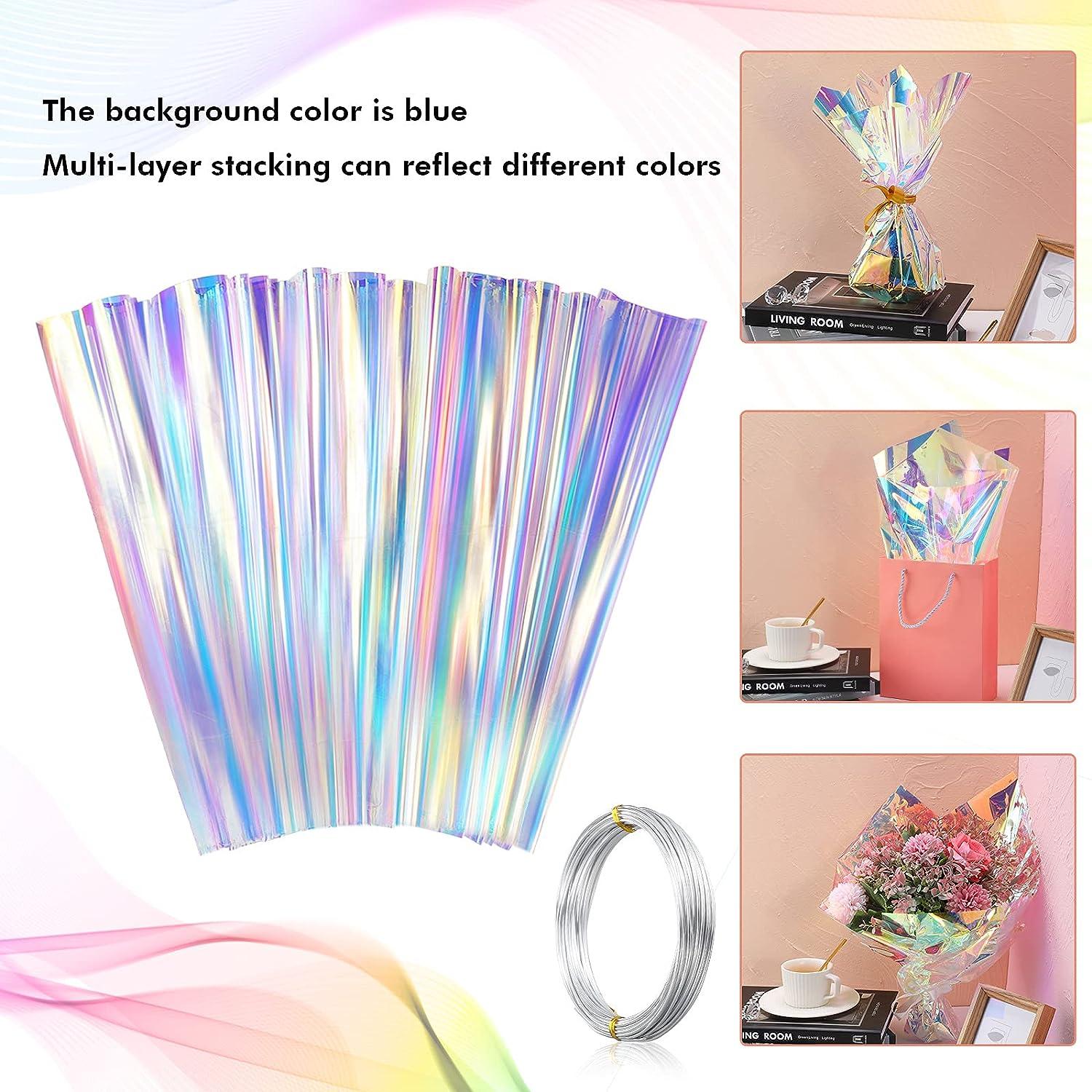 Rainbow Clear Cellophane Film flower Wrapping Paper Iridescent DIY