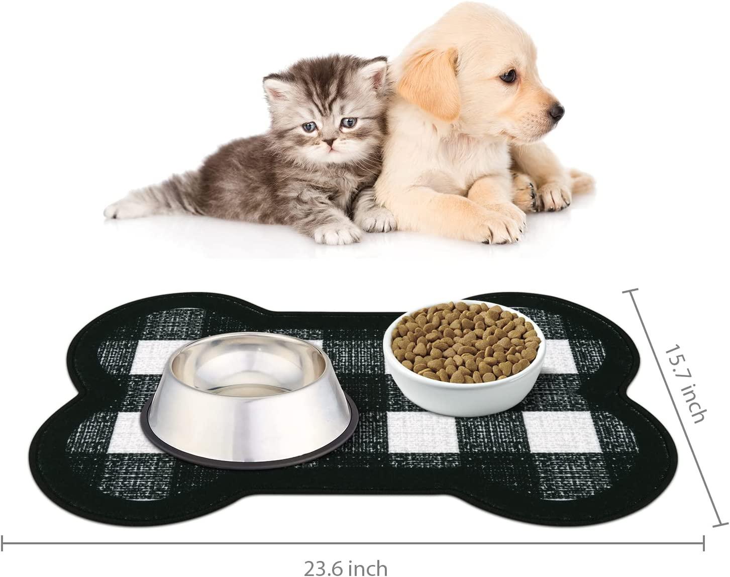 Yinuomo Non Slip Dog Food Mat, Waterproof Placemat for Cats Bowl and Water,  Easy to Clean Absorbent Feeding Mats for Pet Dog Cat (Machine Washable),  Large 16'' x 24'' Bone Shape