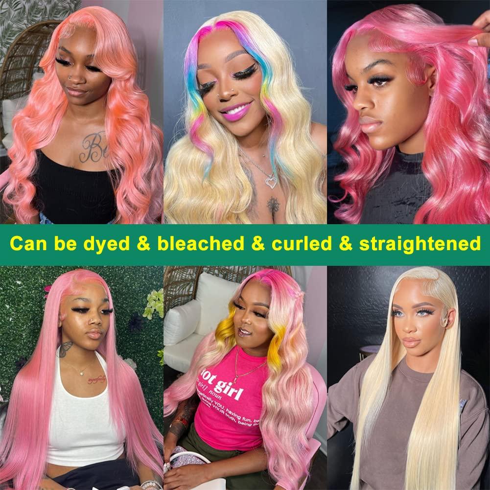 13x6 Full Lace Frontal Wig Human Hair Pink Body Wave 613 Pre