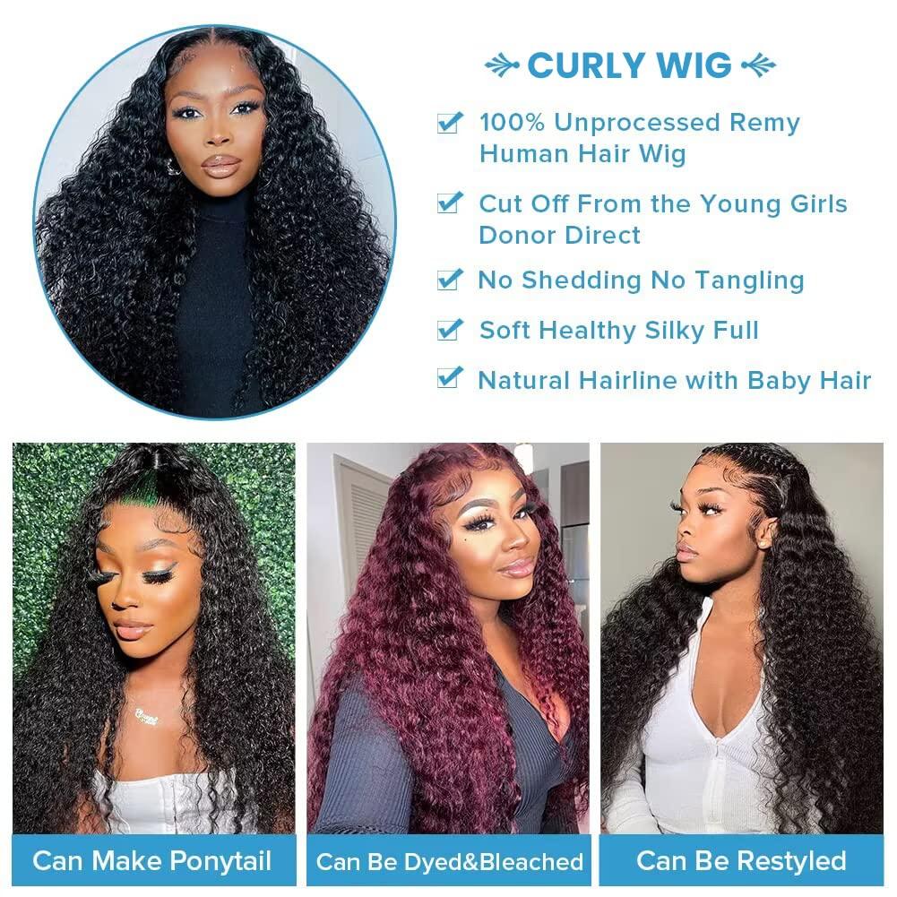 Aliglossy Deep Wave 22 Inch Lace Front Wig for Black Women 180