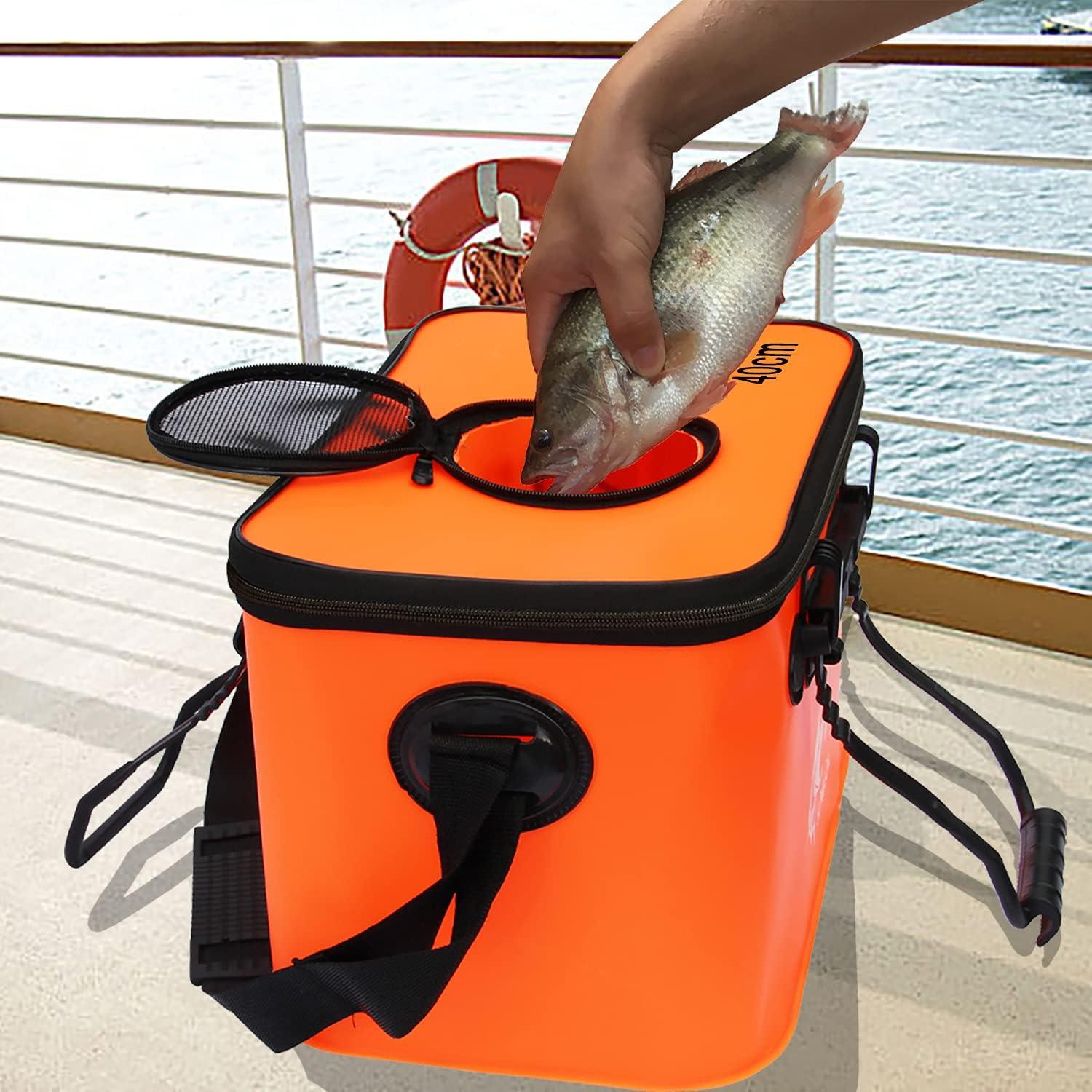 Fishing Bucket,Foldable Fish Bucket, Multi-Functional EVA Fishing Bag for  Outdoor, Live Fish Lures Bucket and Fish Protection Bucket,10GAL/8GAL/6GAL/4.8GAL/3GAL  Live Fish Container(6GAL/Orange)