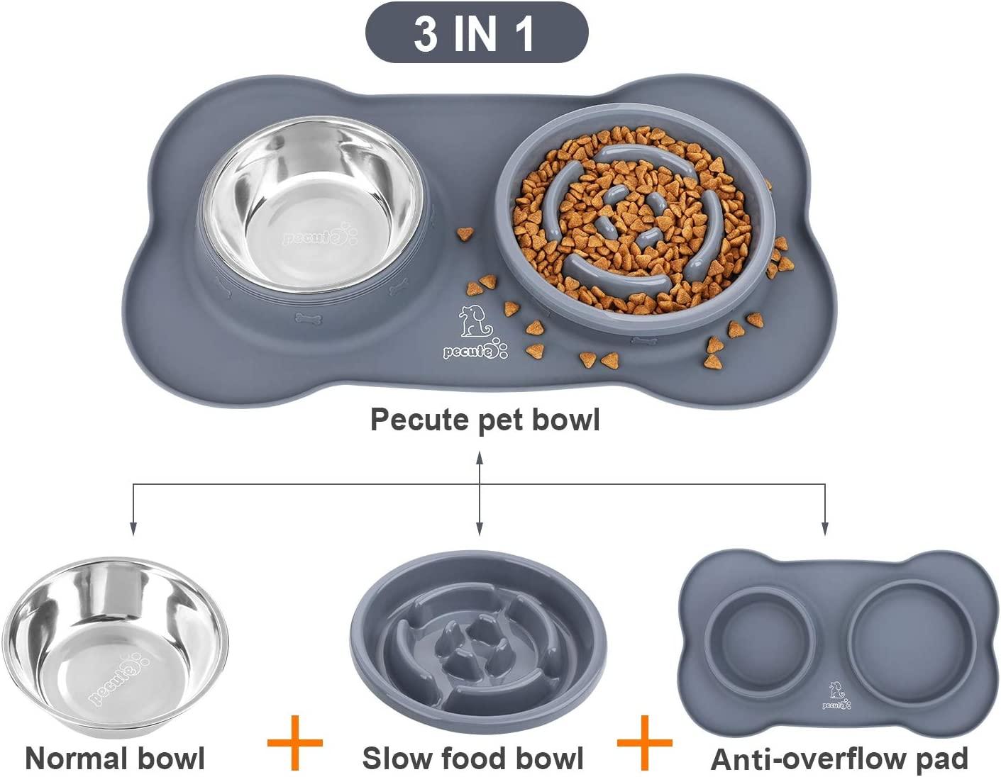 Pecute Dog Bowls Slow Feeder Bloat Stop Pet Bowl Eco-Friendly Non-Toxic No  Chocking Healthy Design Bowl with No-Spill Non-Skid Silicone Mat Stainless  Steel Water Bowl for Dogs Cats and Pets M-13.5oz/bowl Grey