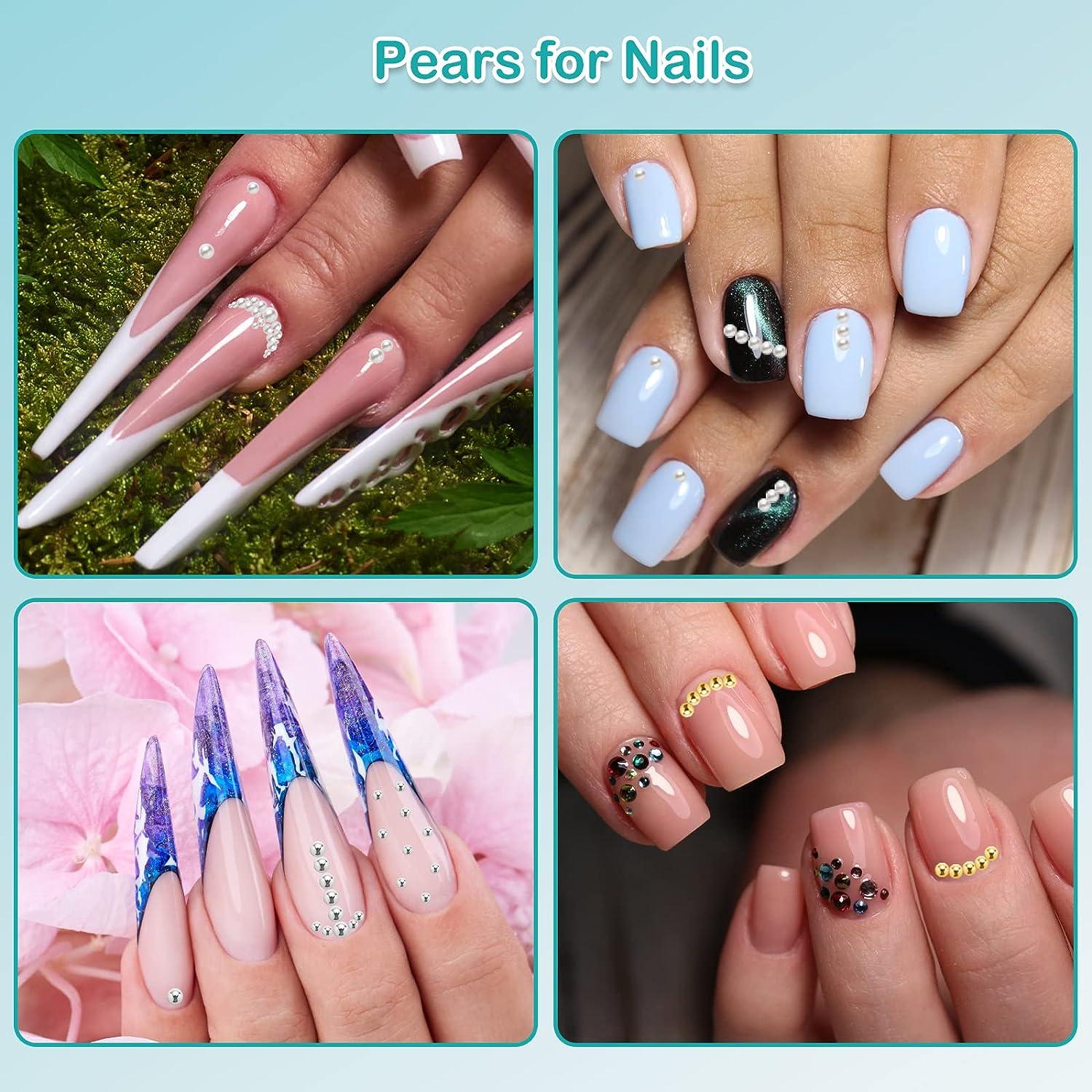 Nail Flatback Pearls White Nail Art Pearls AB Color Nail Pearls for Nail  Art DIY Jewelry Pearls for Nails,with Pickup Pen and Tweezer Pearl Nail  Gems