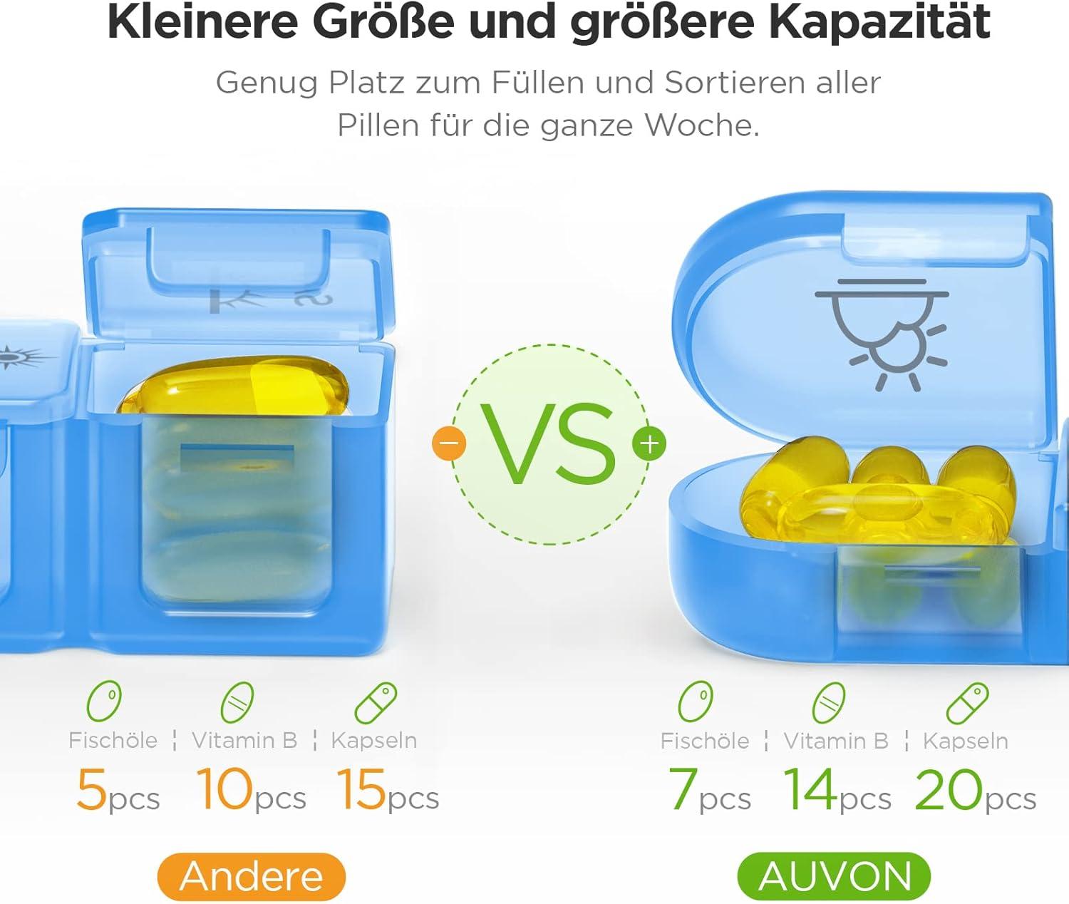 Buy Auvon 7-Day Pill Organizer - BPA-Free Medication Box With Large Compartments For Vitamins & Fish Oil - Stylish Black Design | Buy Now With Express International Delivery - View #2